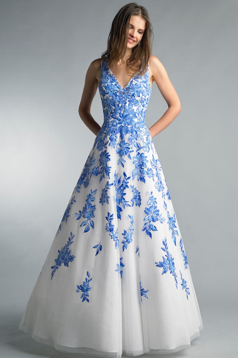 blue floral evening gown