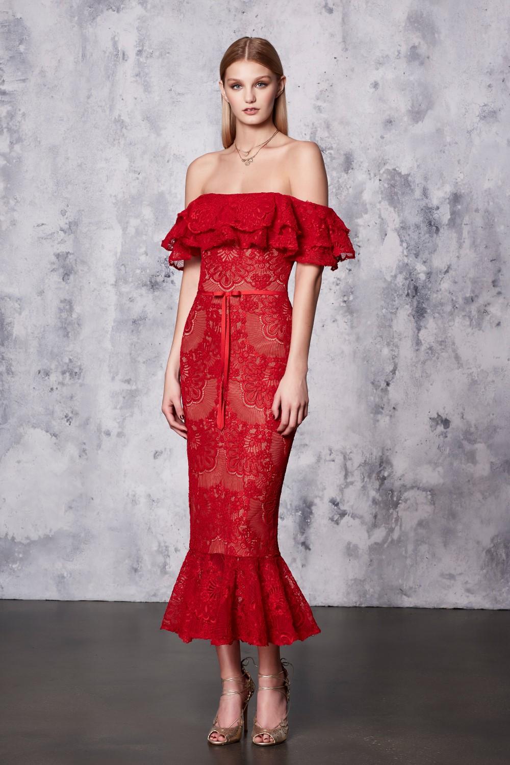 marchesa notte red lace dress