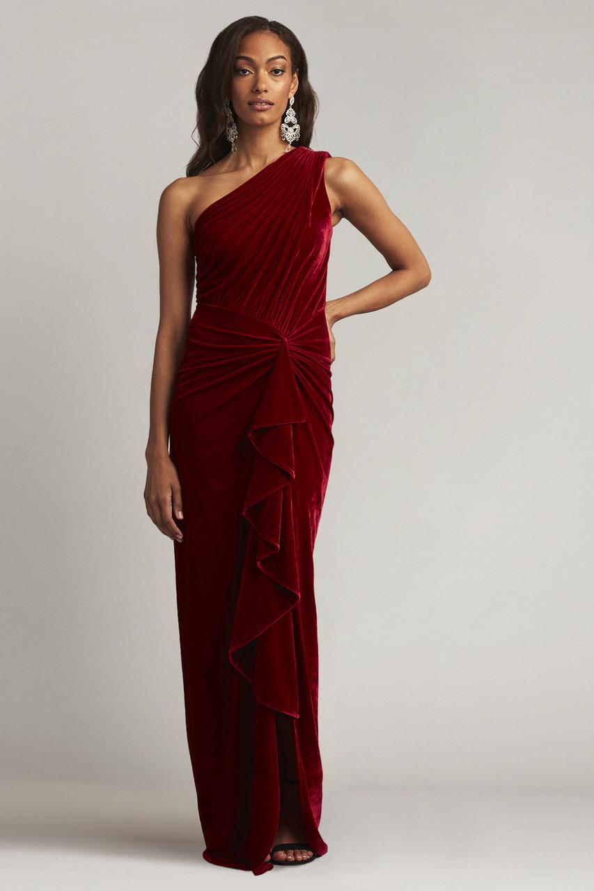 Tadashi Shoji Lotten Waterfall Drape Gown in Red Lyst
