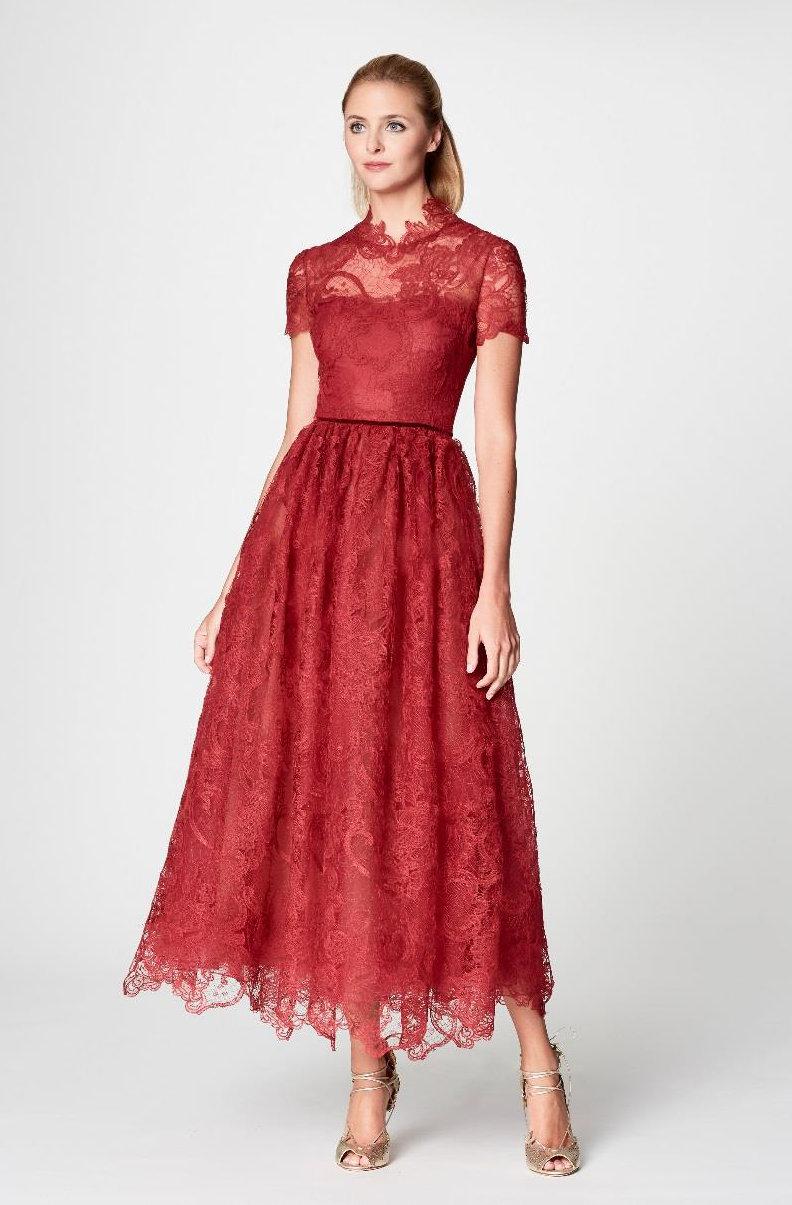marchesa red lace dress
