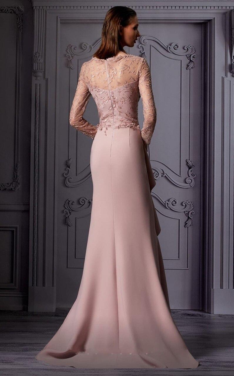 Long Sleeve Illusion Neck Slit Gown 