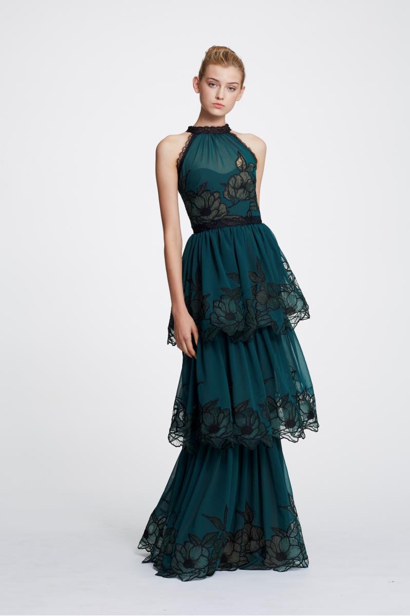 Lace Sleeveless Tiered Evening Gown ...