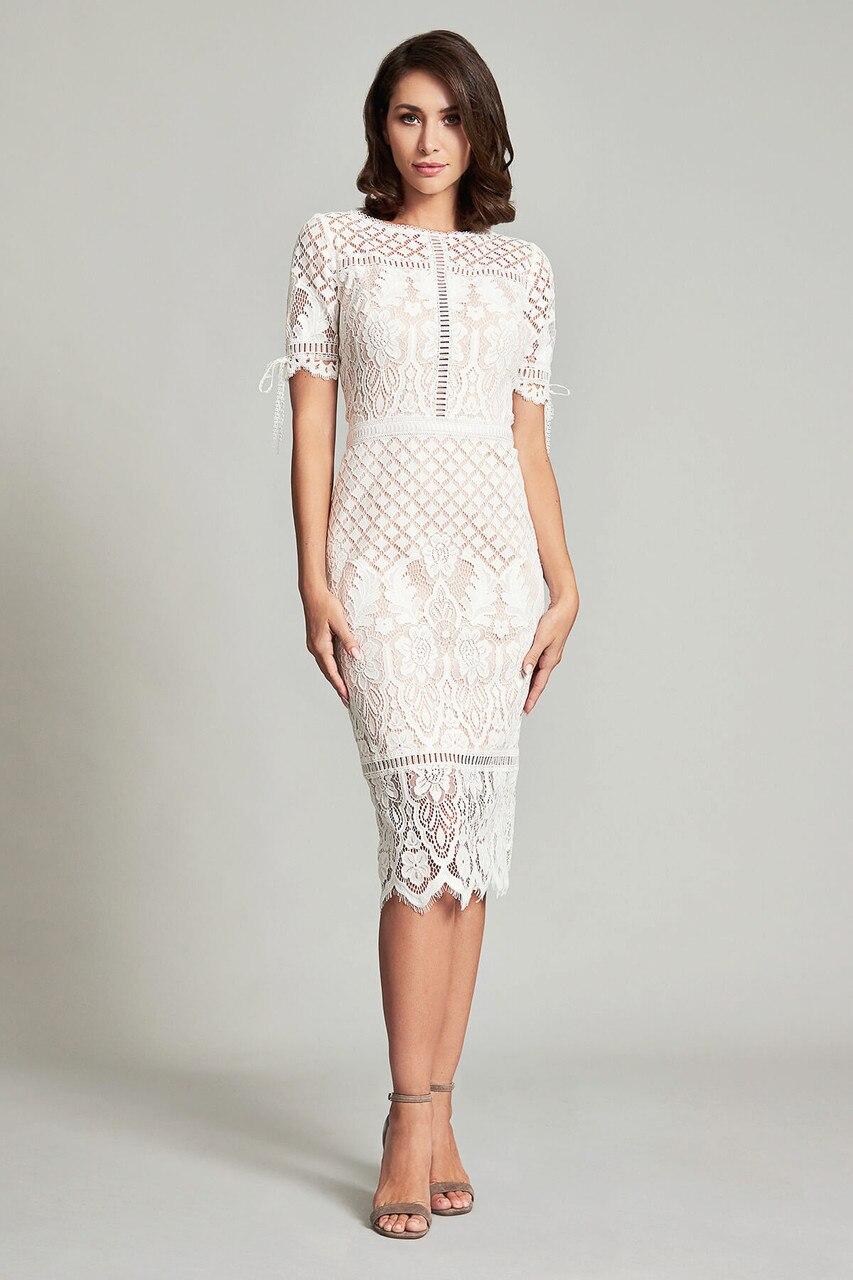 Tadashi Shoji Bobek Lace Tea-length Dress in White | Lyst