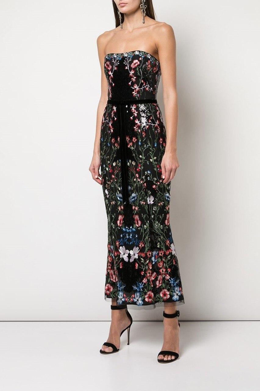 Marchesa notte Embroidered Strapless Midi Dress in Black - Lyst