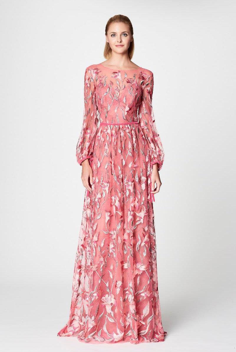 Marchesa notte Long Sleeve Floral Evening Gown in Pink | Lyst