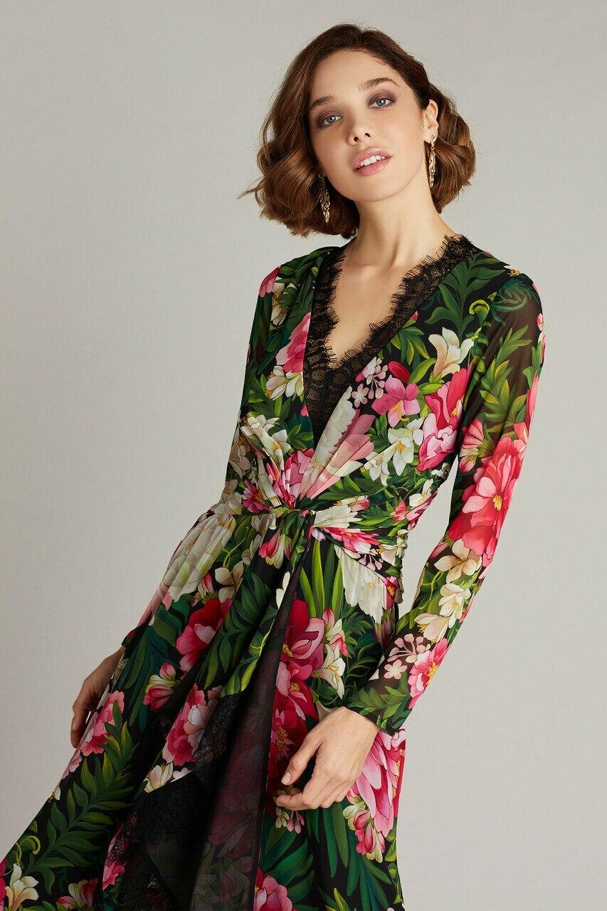 Women Floral Lace Dress Short Sleeve High Waist Hollow Out Midi Elegant