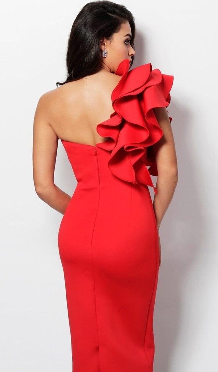 Jovani 63550 Ruffle One Shoulder Knee Length Sheath Dress in Red | Lyst