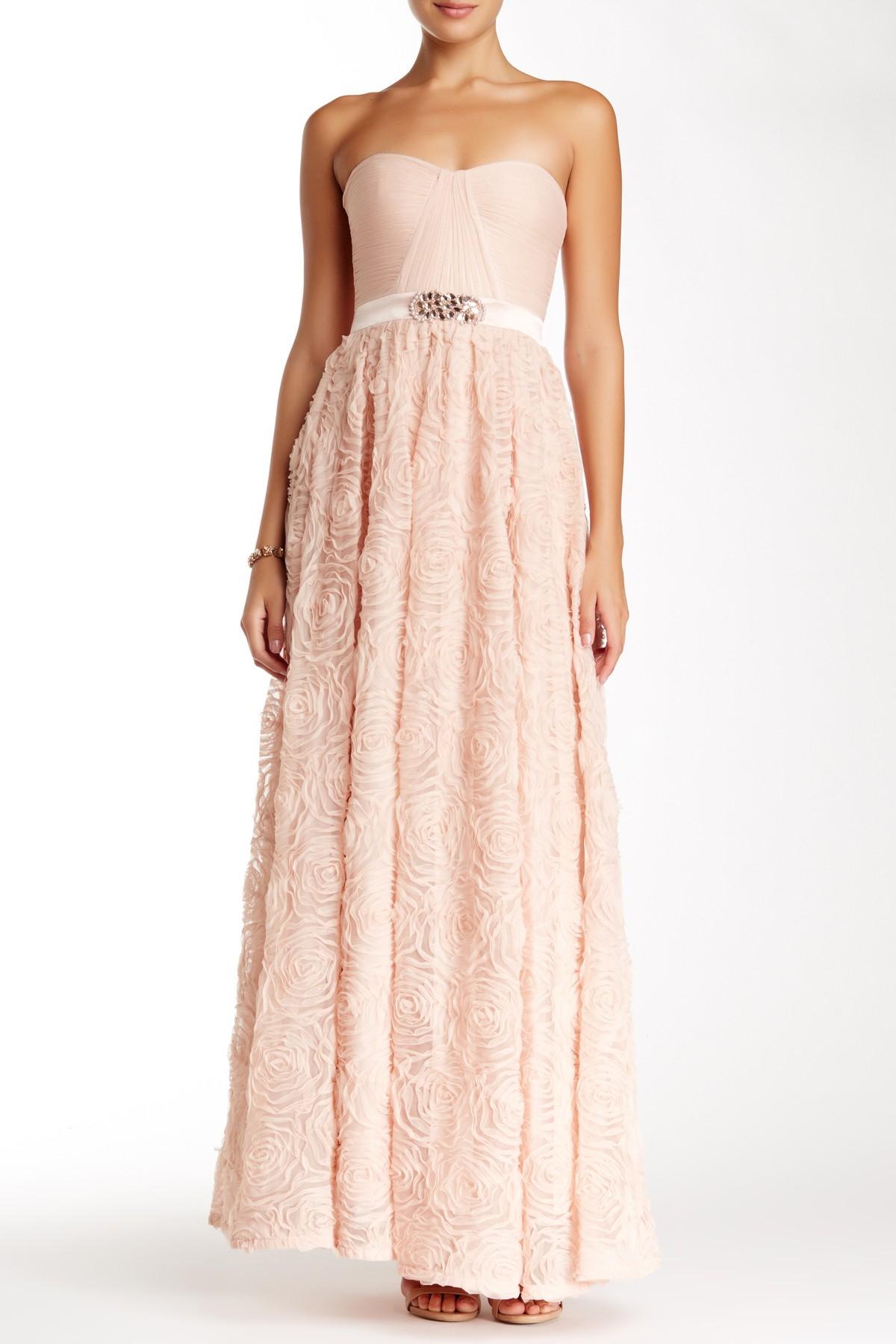 Adrianna Papell Strapless Lace Dress in Blush (Pink) - Lyst