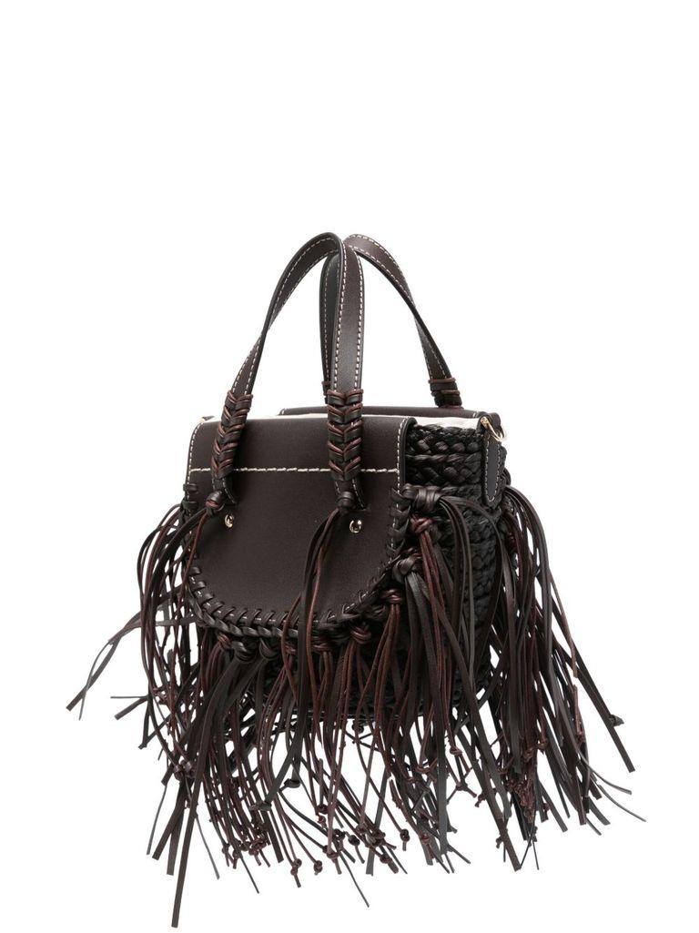 CUBA LAB 'Habanera Fringes Ebony' Coffee Tote Bag in Black