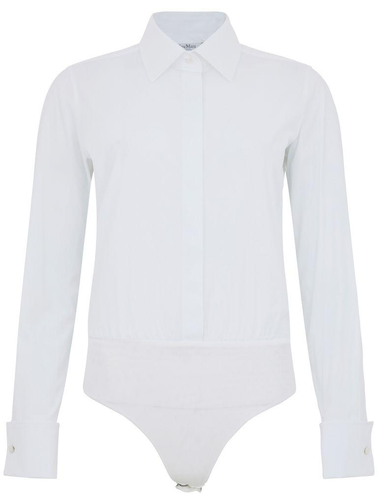 【関税&送料込】Max Mara Bodysuit Shirt Max Mara Cotton Blend Long Sleeve Shirt Bodysuit in White | Lyst