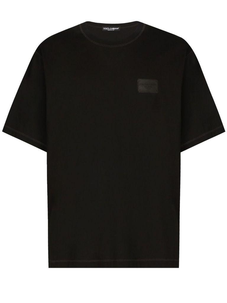 Dolce Gabbana Cotton T Shirt With Logo Plaque in Black for Men Lyst