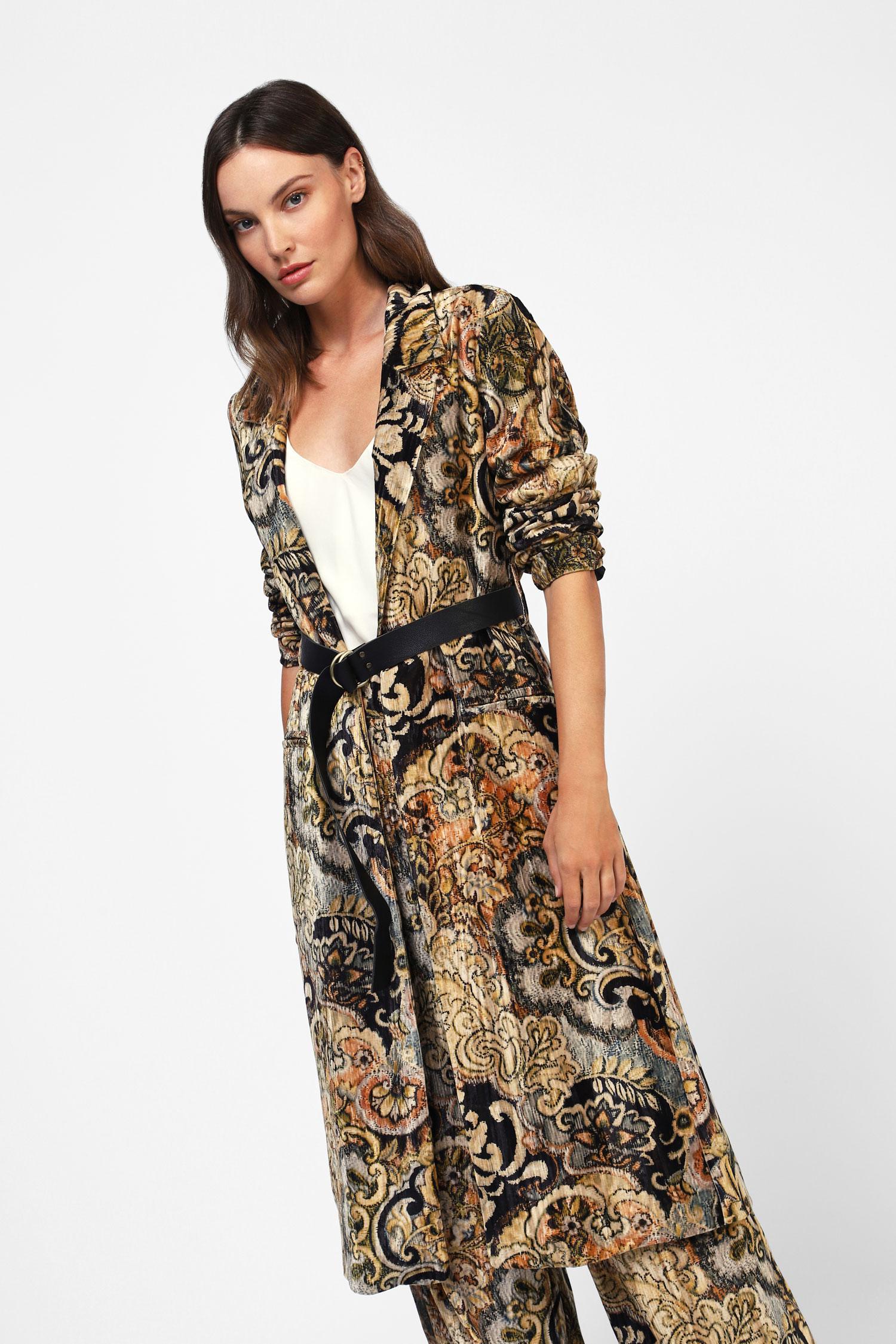 Trench Invernale Donna In Velluto A Coste Trapuntato Con Stampa Floreale E Bottoni Chinese – Taglie Comode - 4