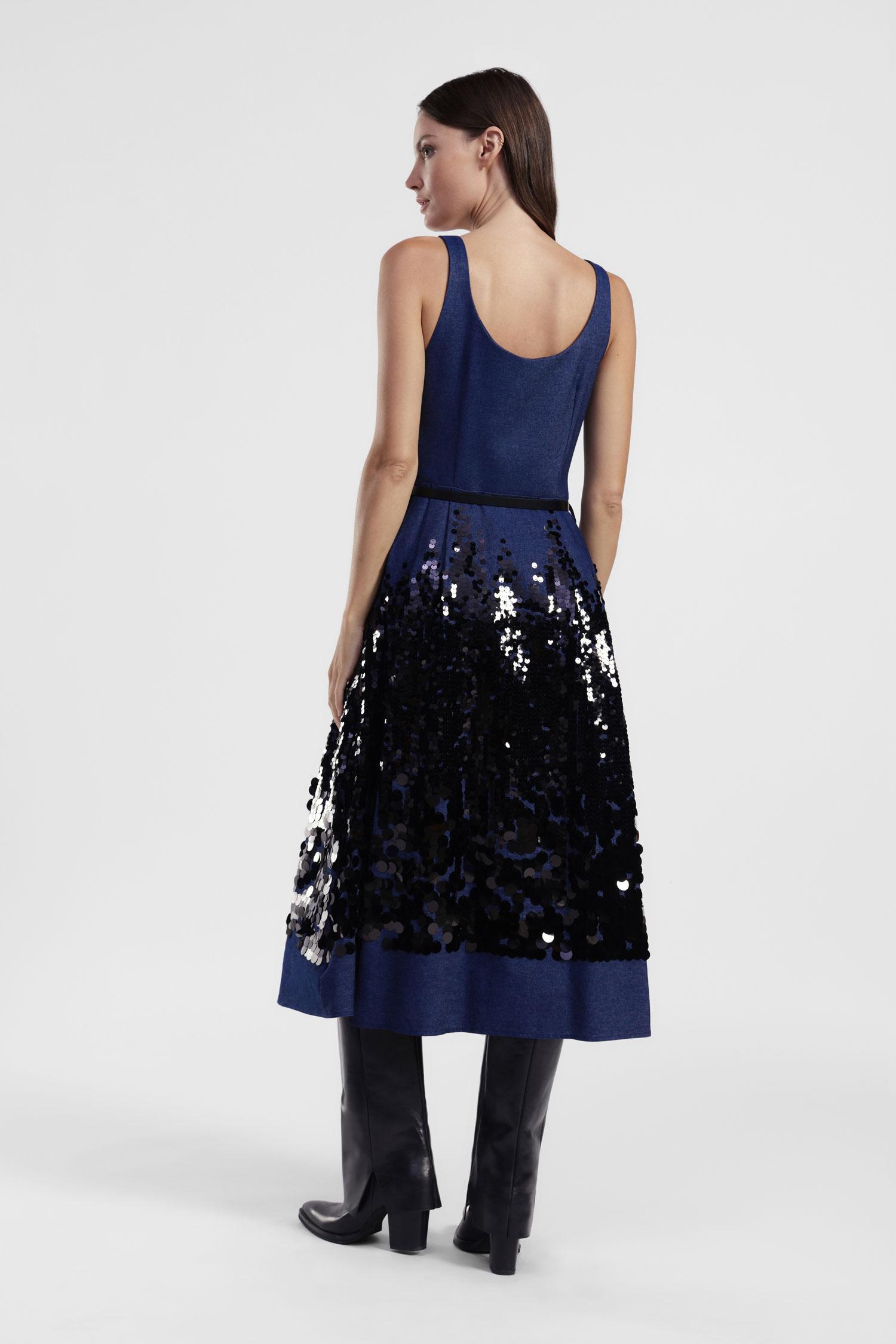 Gonna Midi Vita Alta Con Maxi Paillettes Applicate di Dixie in Blu