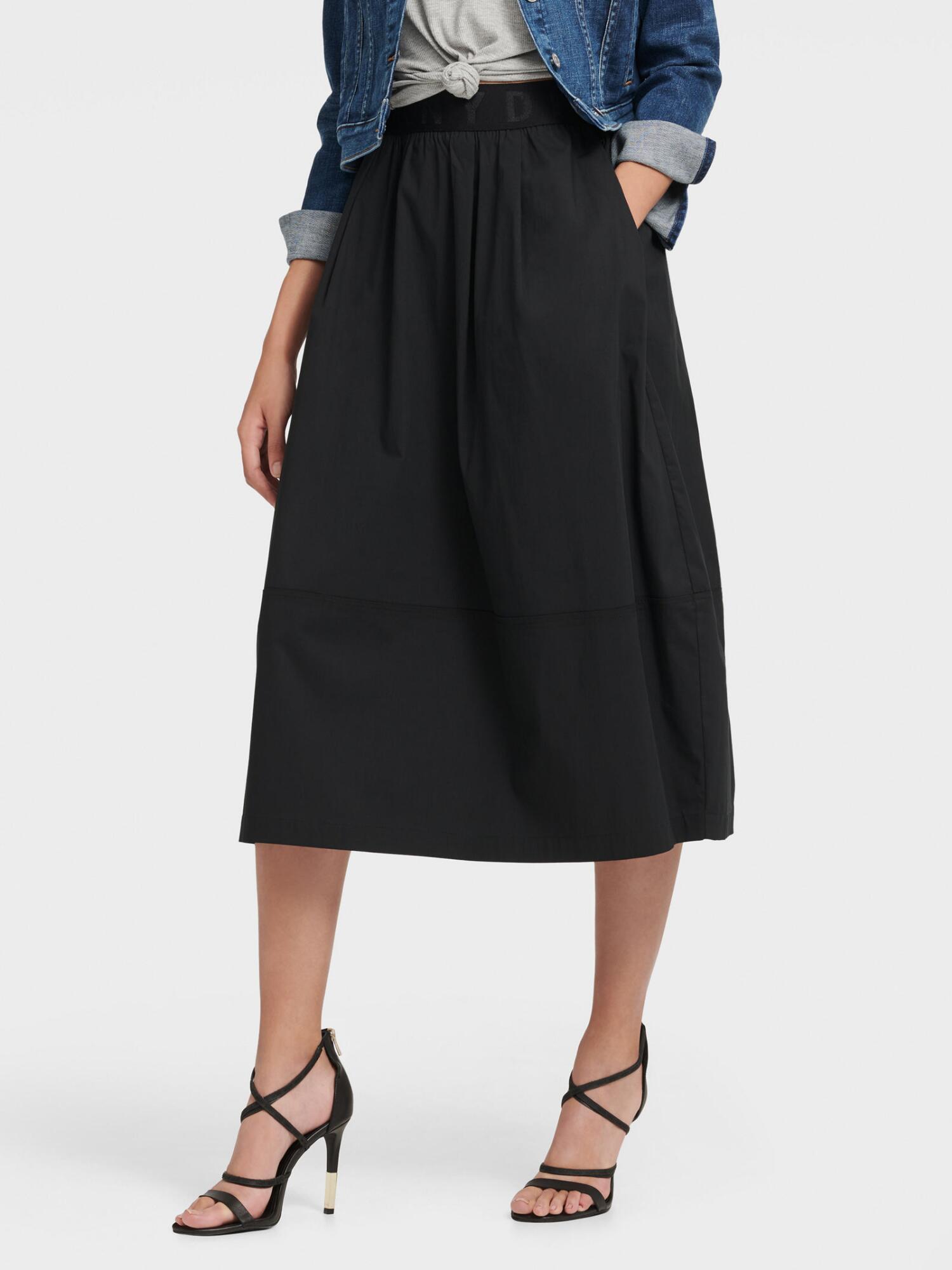 DKNY Cotton Pull-on Midi Skirt in Black - Lyst