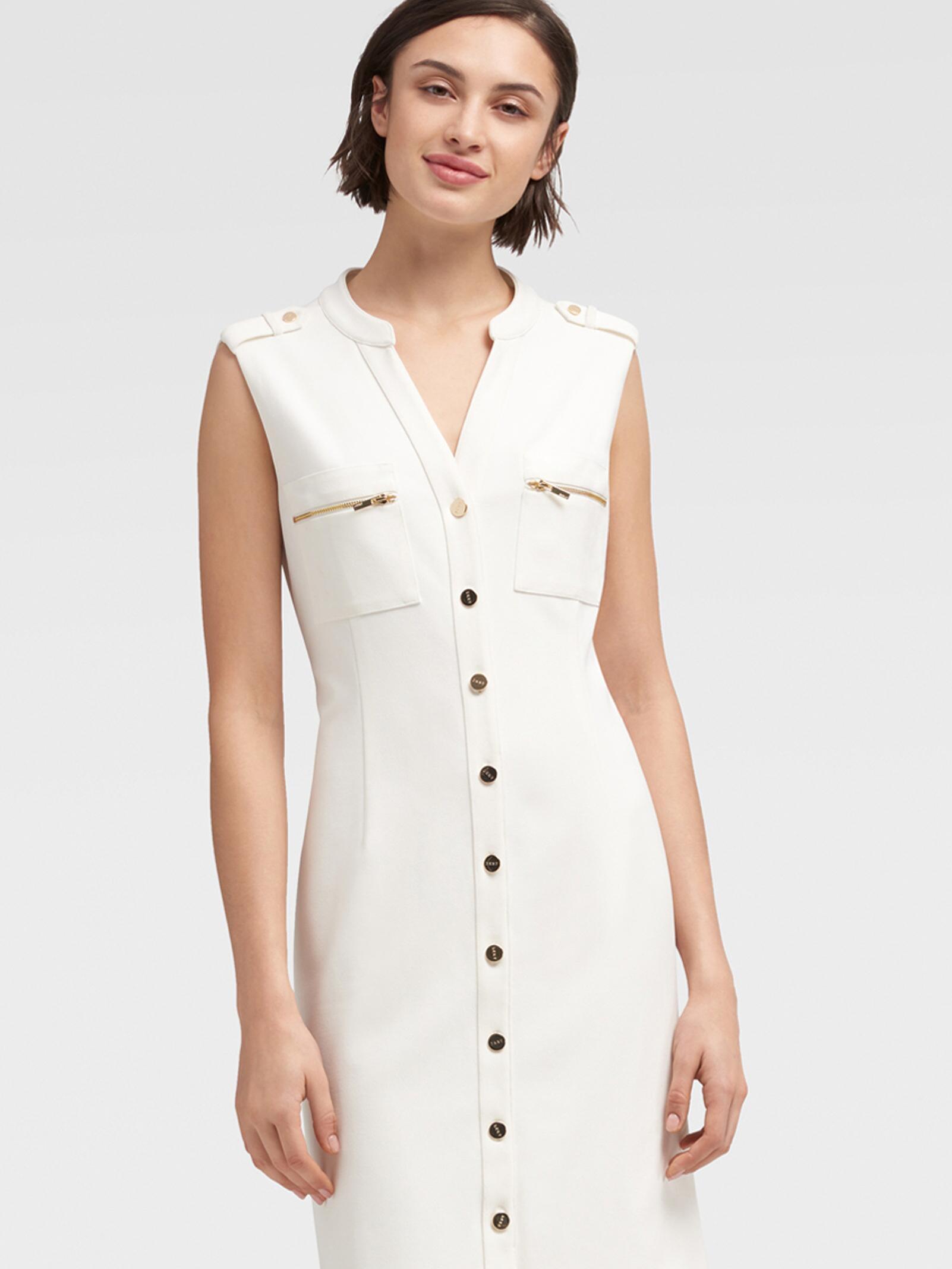 low priced reputable site store DKNY Button Down Sleeveless Sheath Dress in Cloud (White) - Save ... low priced reputable site store DKNY Button Down Sleeveless Sheath Dress in Cloud (White) - Save ...