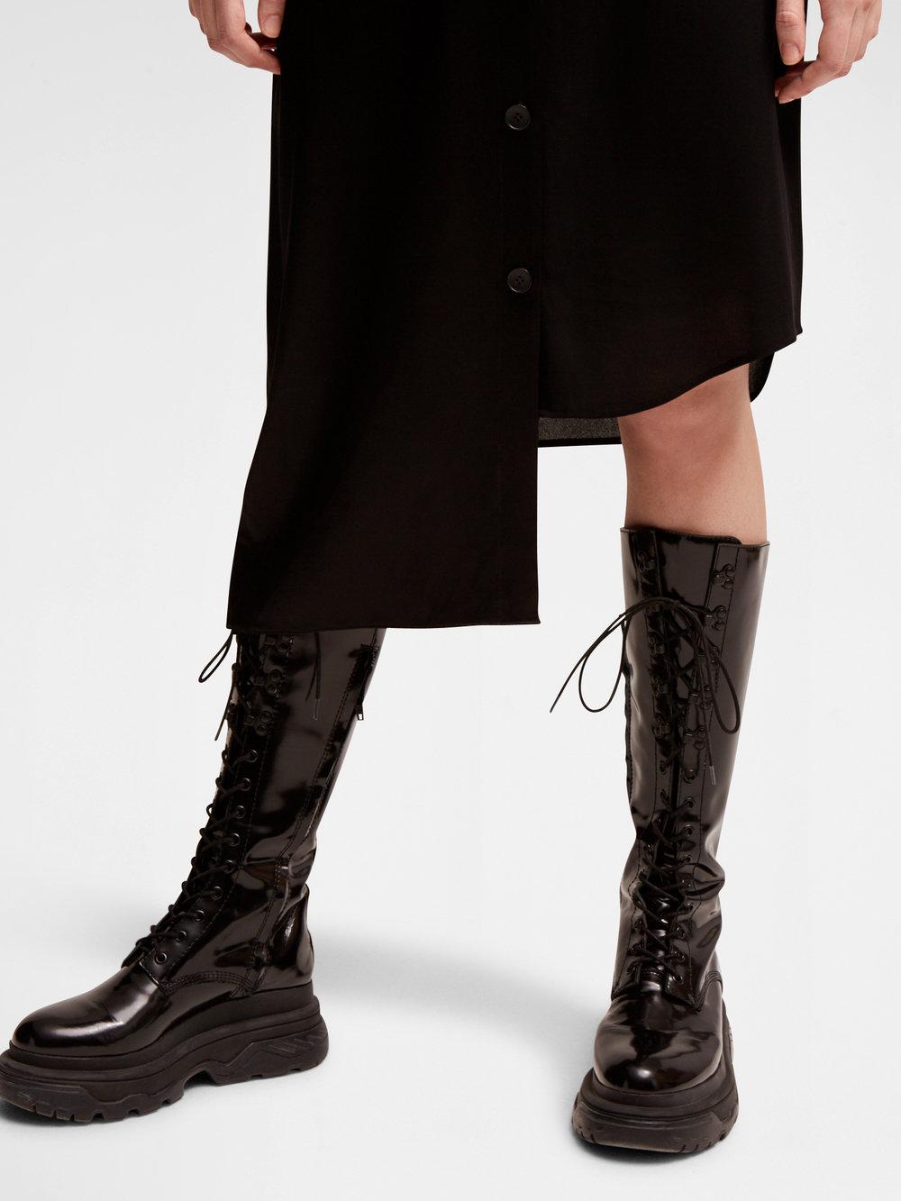 DKNY Leather Ann Knee High Work Boot in Black | Lyst