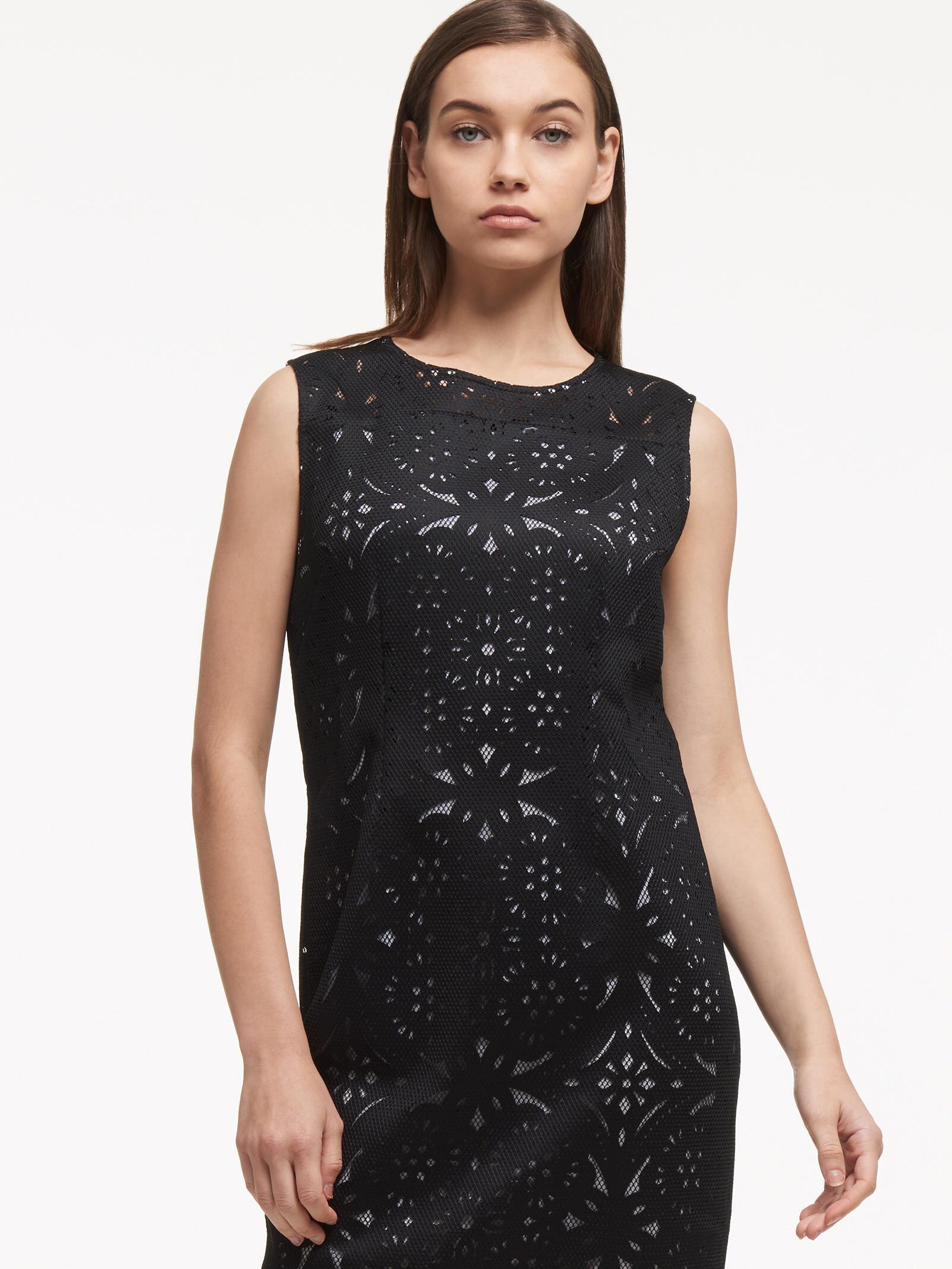 DKNY Laser Cut Sheath Dress With Mesh in Black - Lyst