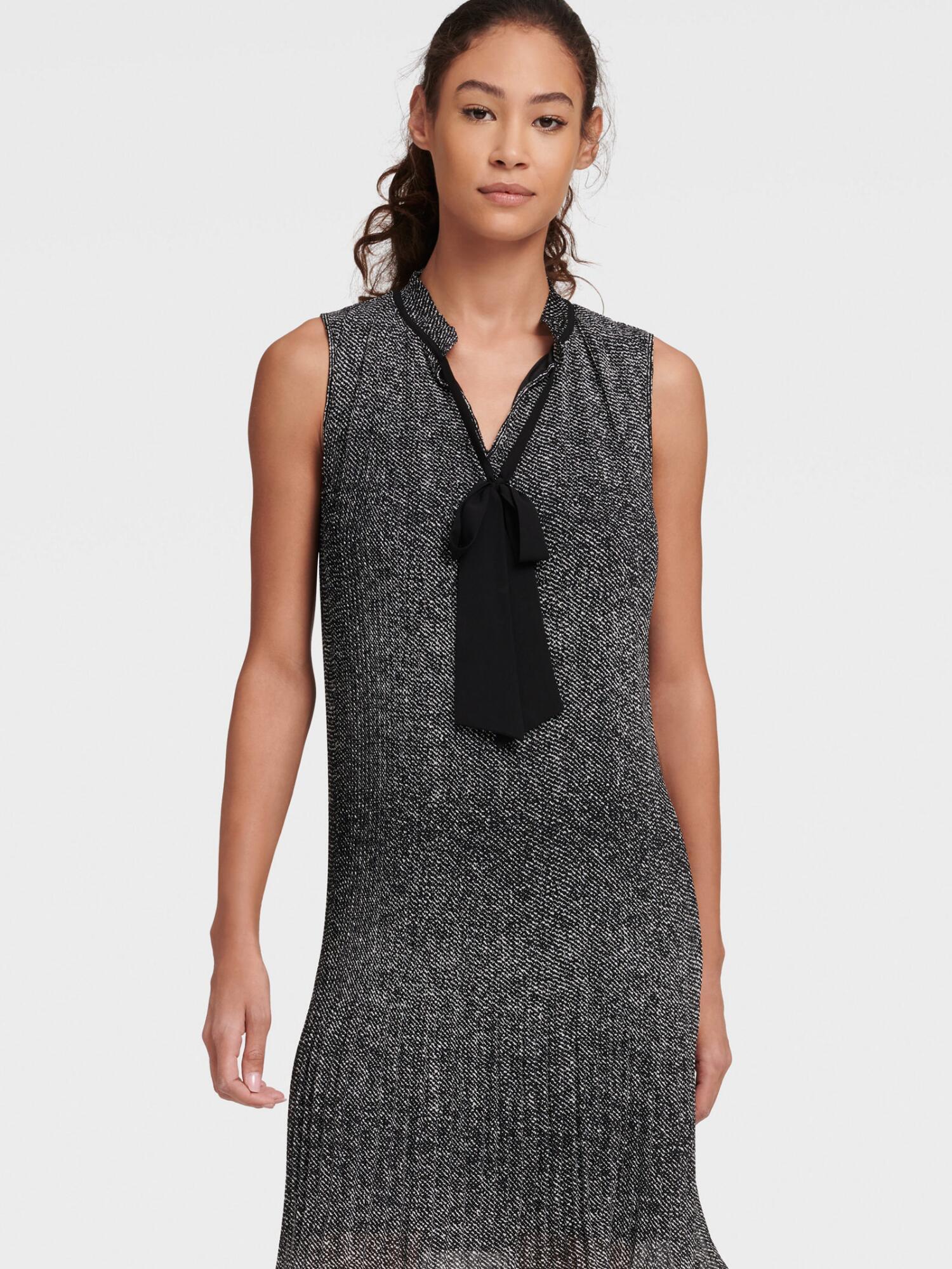 DKNY Sleeveless Pleated Tie Neck Dress 