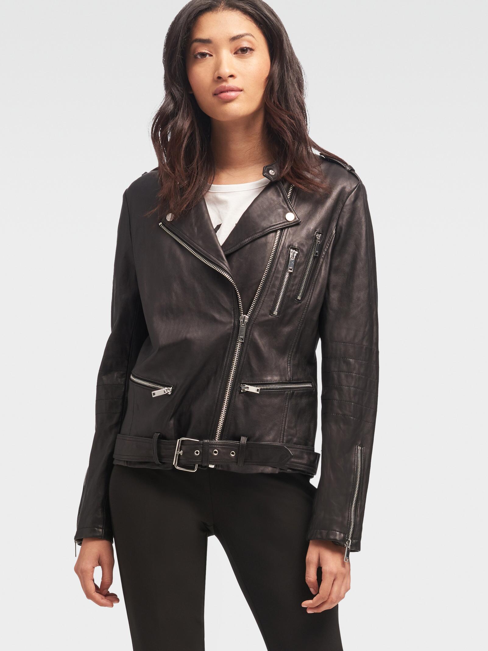DKNY Oversized Leather Motorcycle Jacket in Black - Lyst