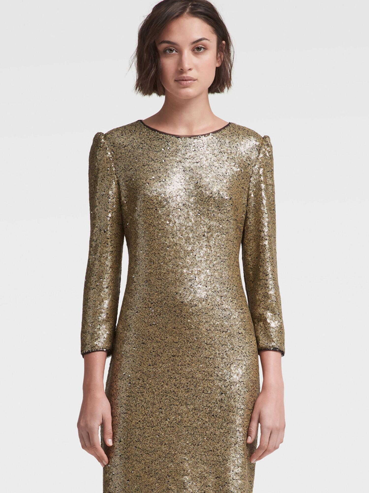 DKNY Synthetic Sequined Dress With Shoulder Detail in Gold (Metallic ...