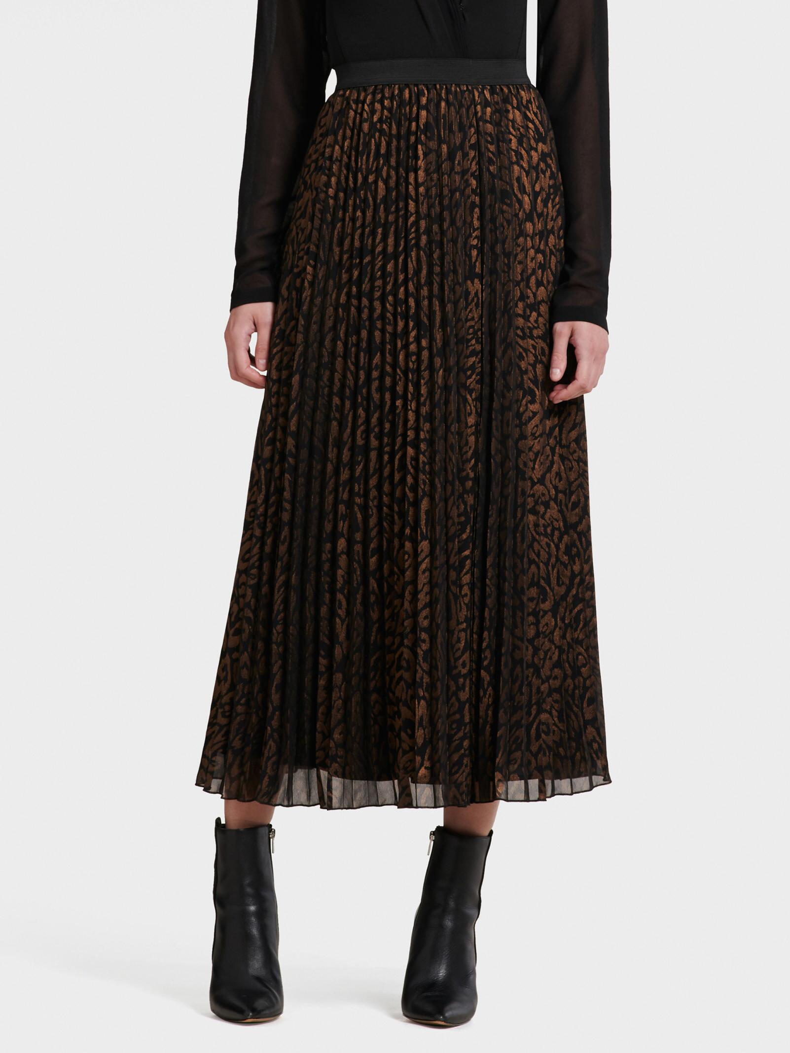 DKNY Leopard-print Pleated Chiffon Maxi Skirt in Cognac Combo 