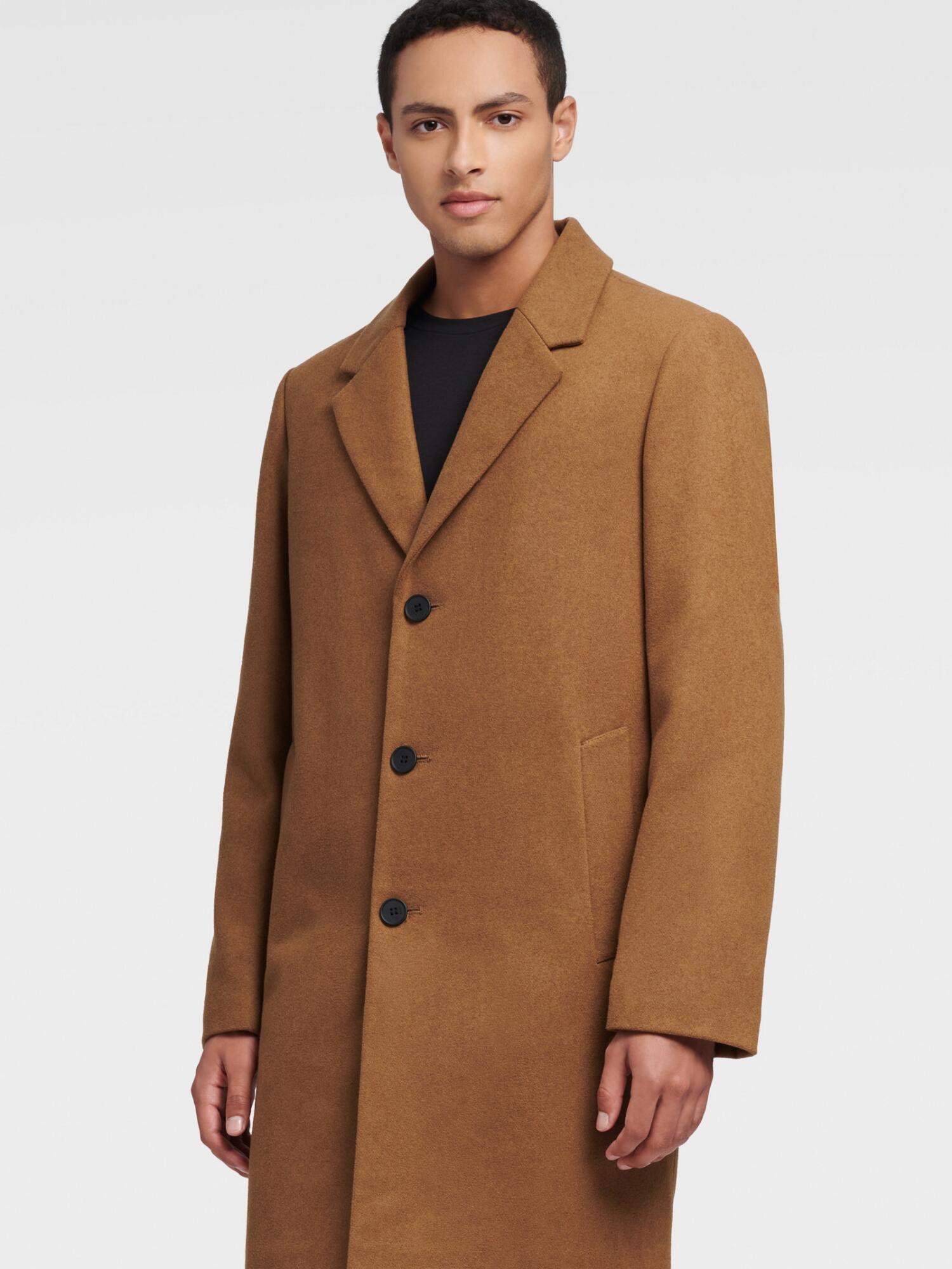single breasted camel wool coat