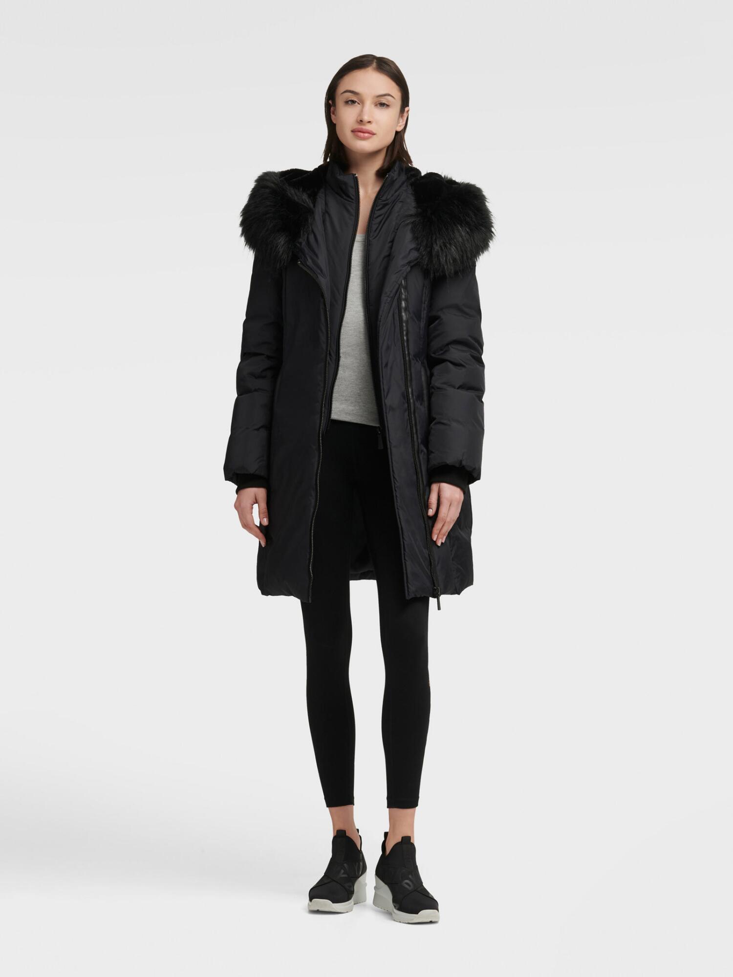 dkny faux fur coat with hood