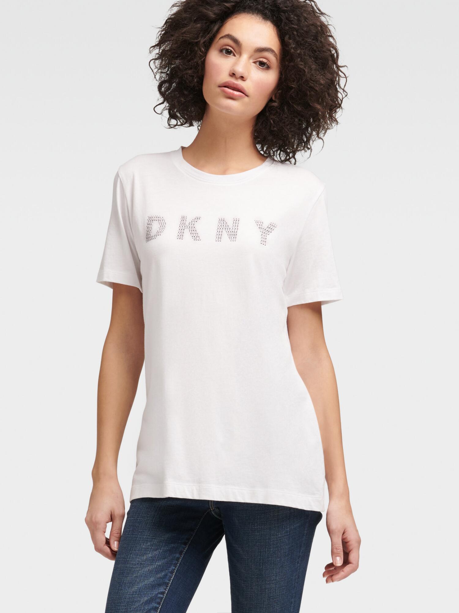 DKNY Studded-logo Tee in White - Lyst