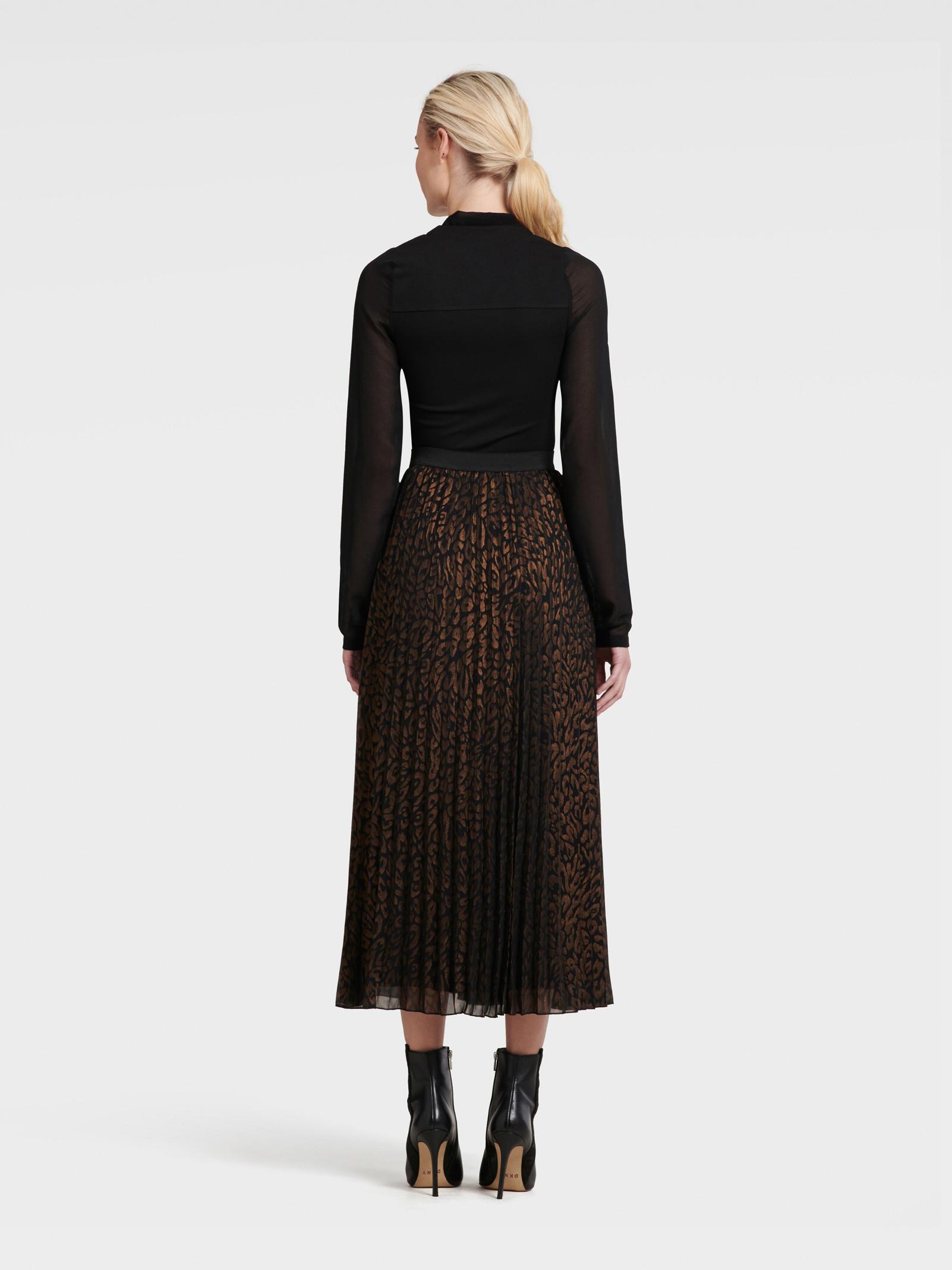 Download DKNY Leopard-print Pleated Chiffon Maxi Skirt in Black - Lyst