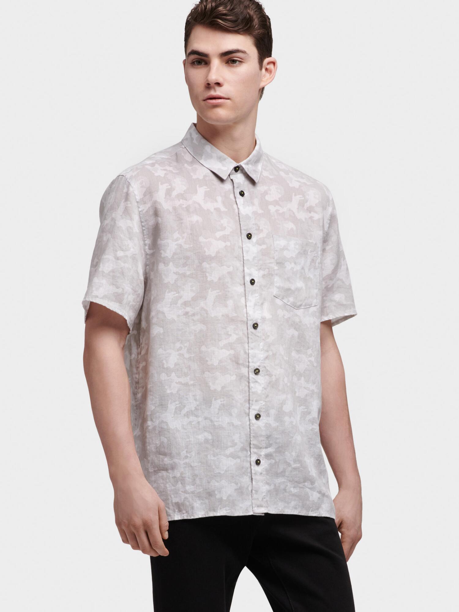 DKNY Linen Camoprint Shirt in White for Men Lyst