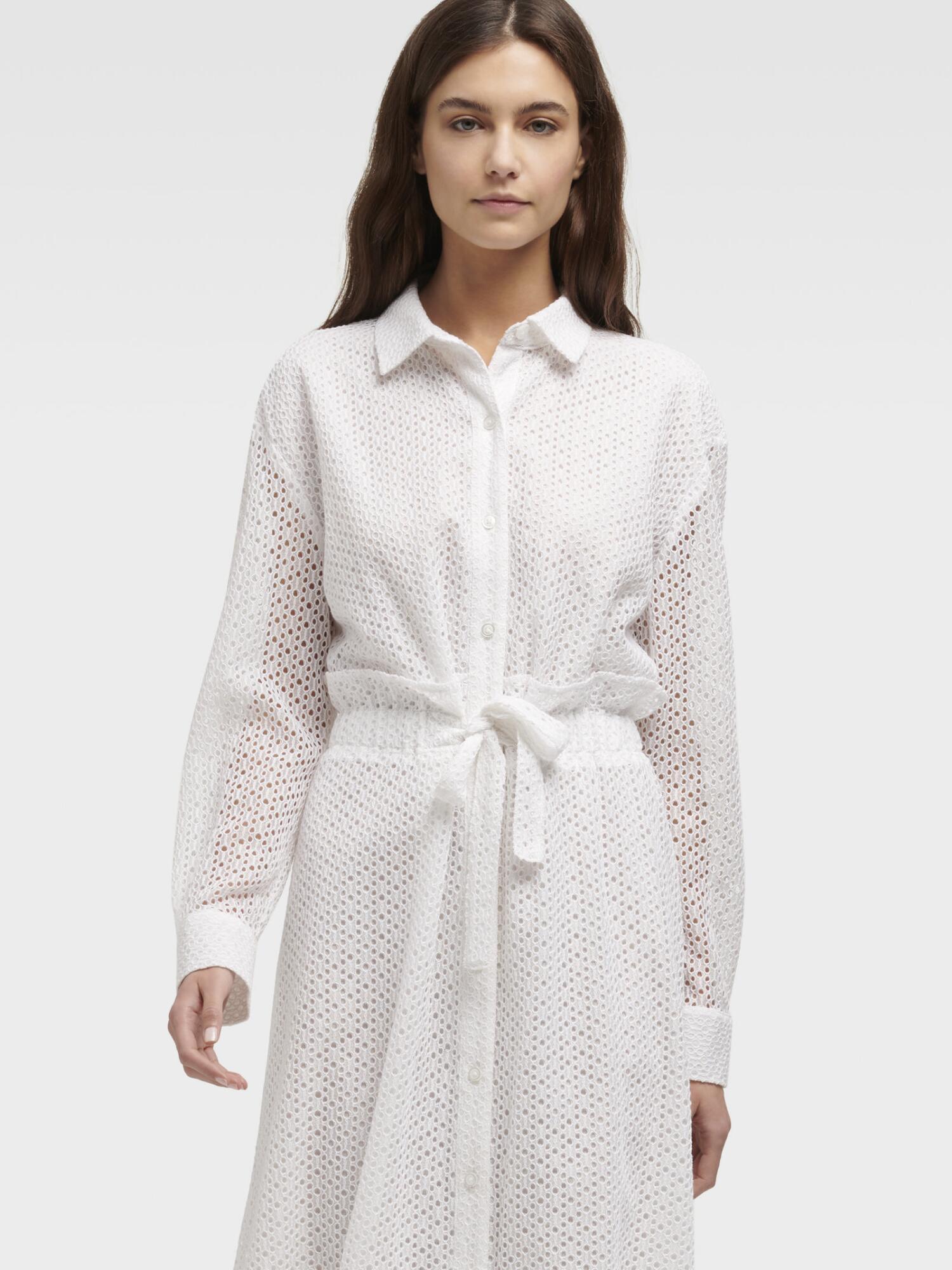 white eyelet shirt dress