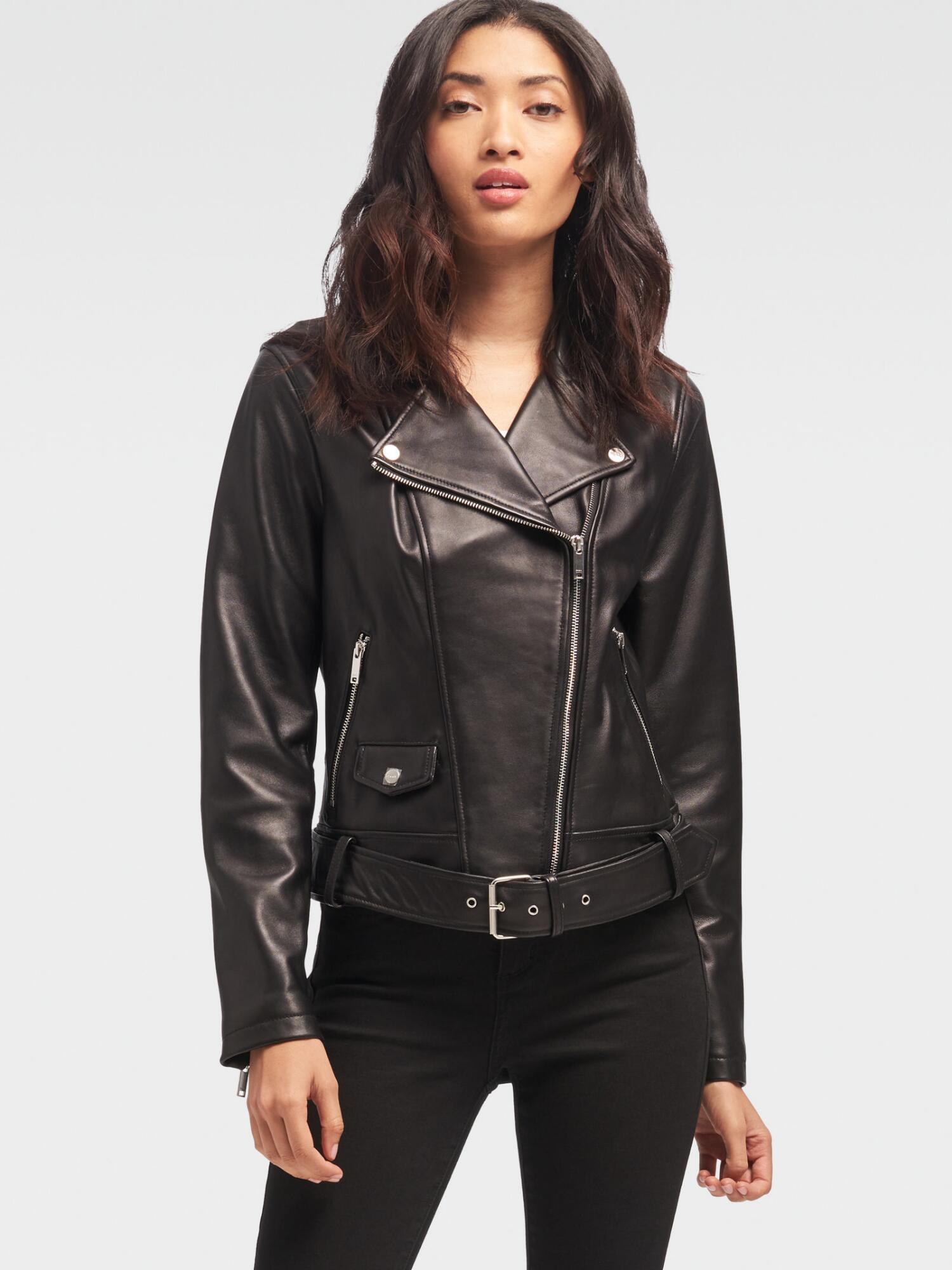 DKNY Leather Motorcycle Jacket in Black Save 51 Lyst