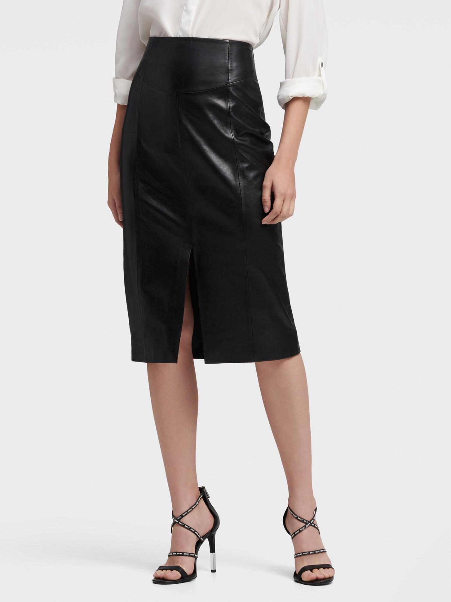 DKNY Leather Pencil Skirt in Black - Lyst
