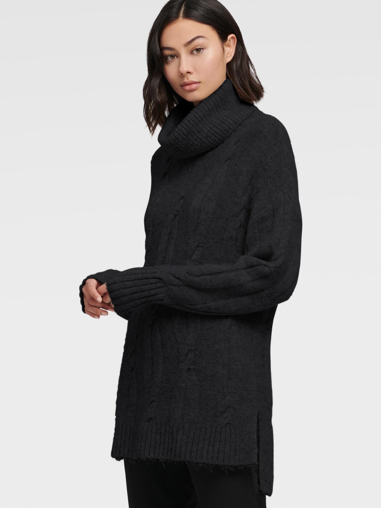 DKNY Synthetic Cowl Neck Cable Knit Sweater in Black Lyst