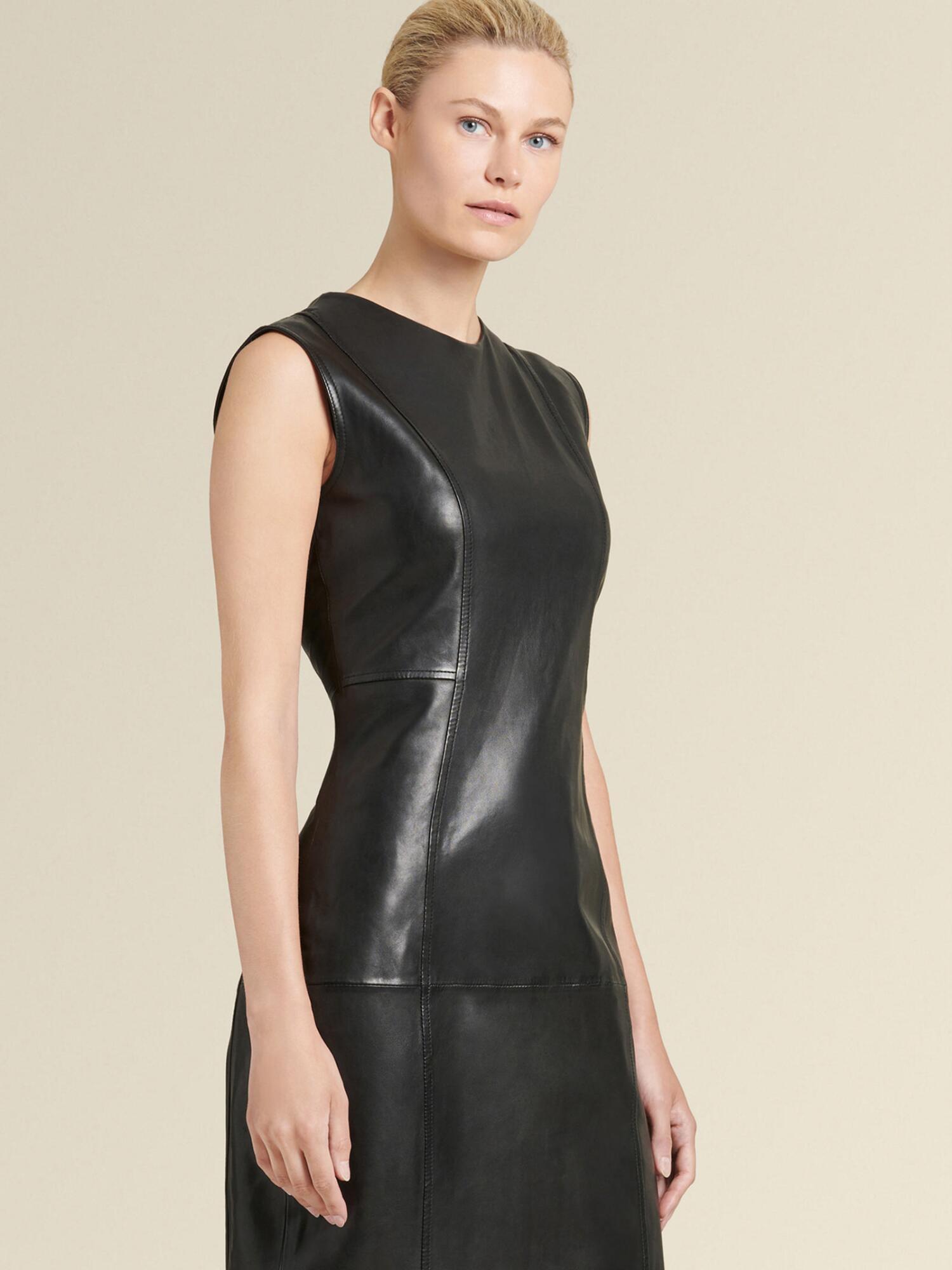 DKNY Donna Karan Sleeveless Leather Sheath Dress in Black - Lyst
