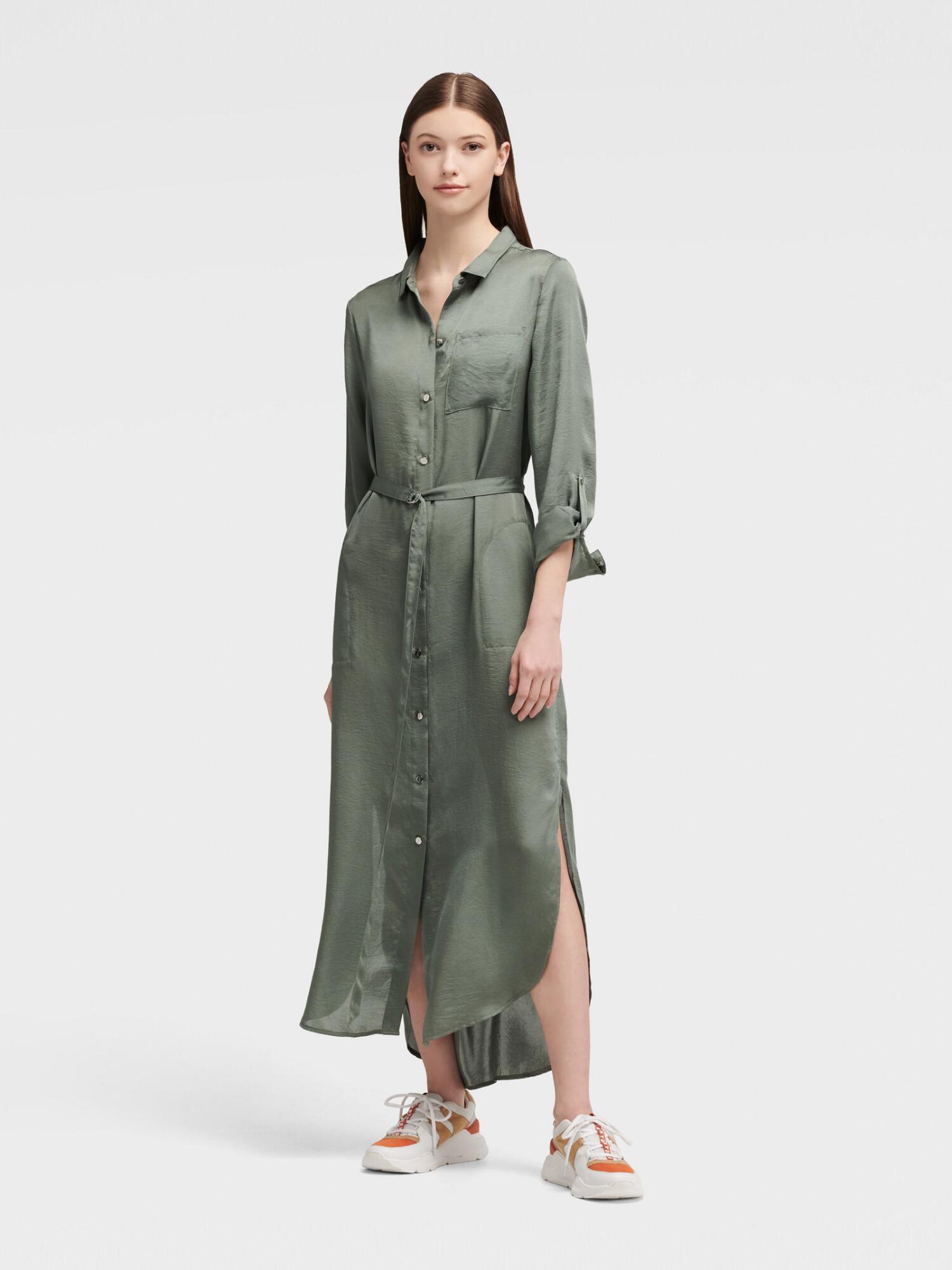 green maxi shirt dress