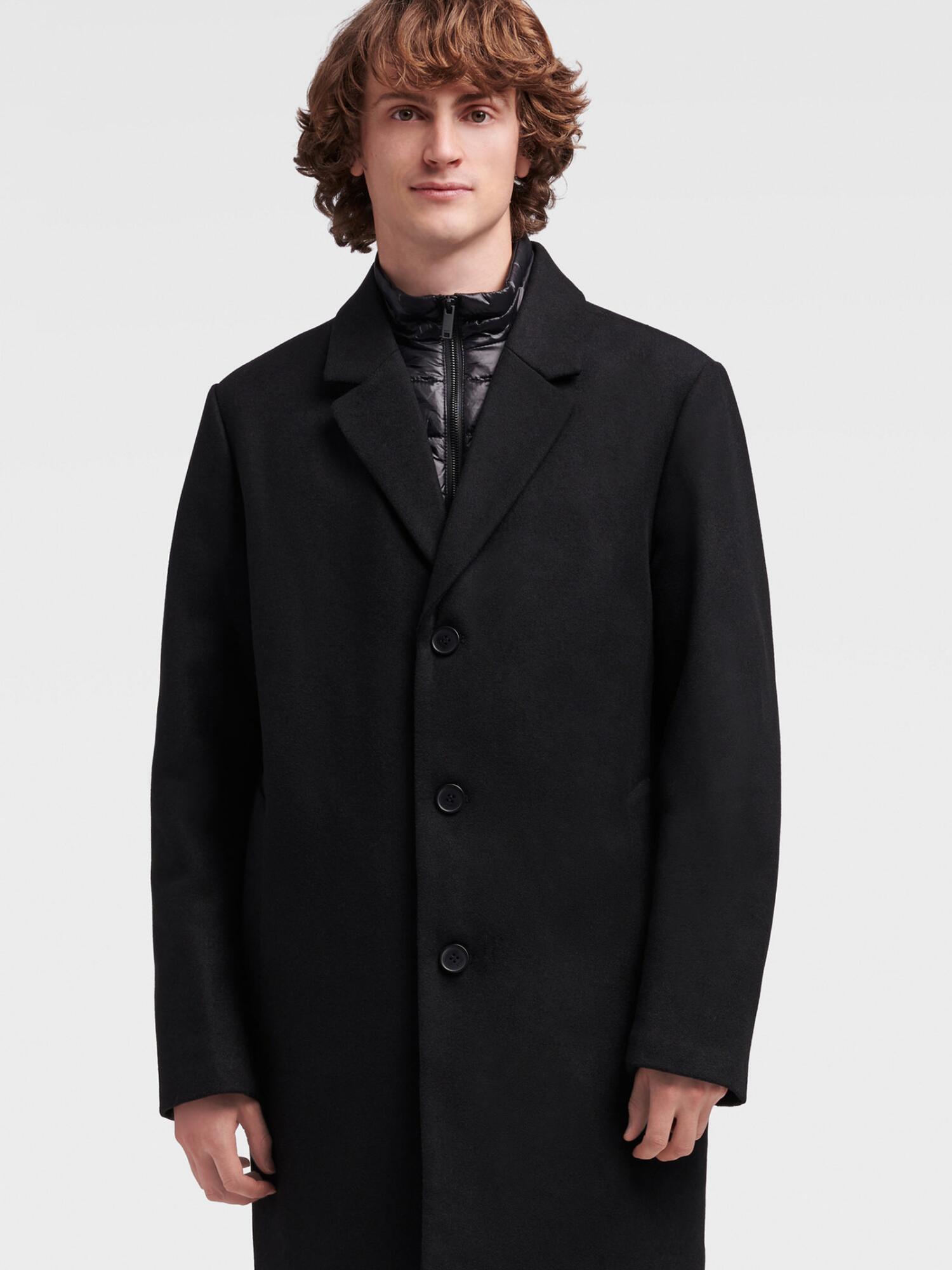 DKNY Wool Coat With Quilted Bib in Black for Men Lyst