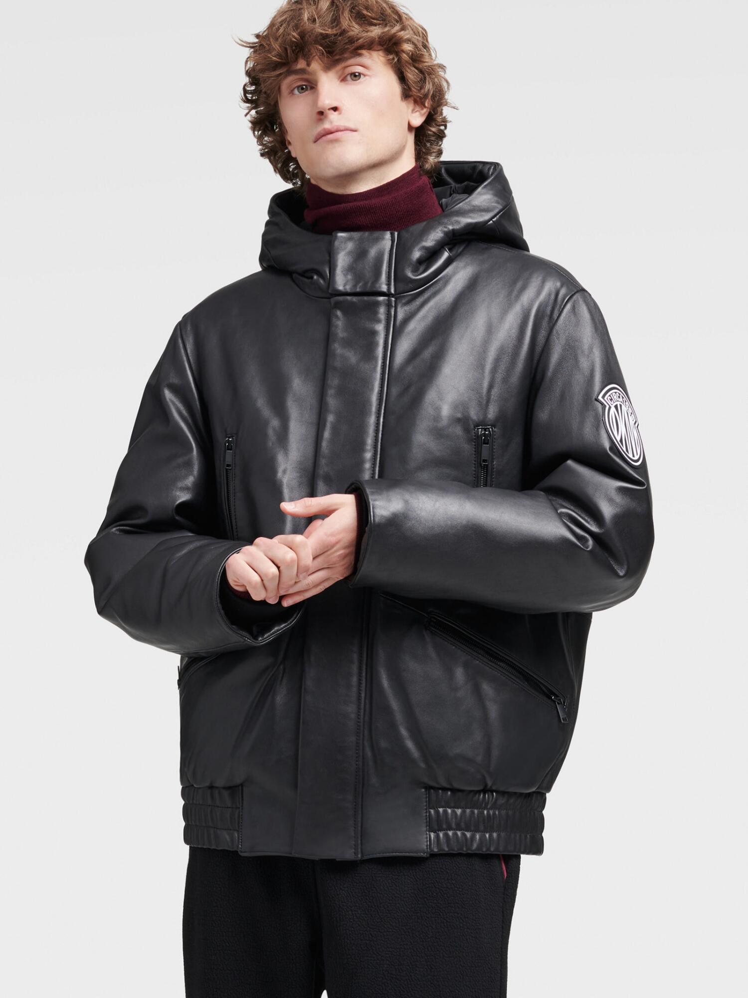 DKNY Leather Bomber Hoodie in Black for Men Lyst