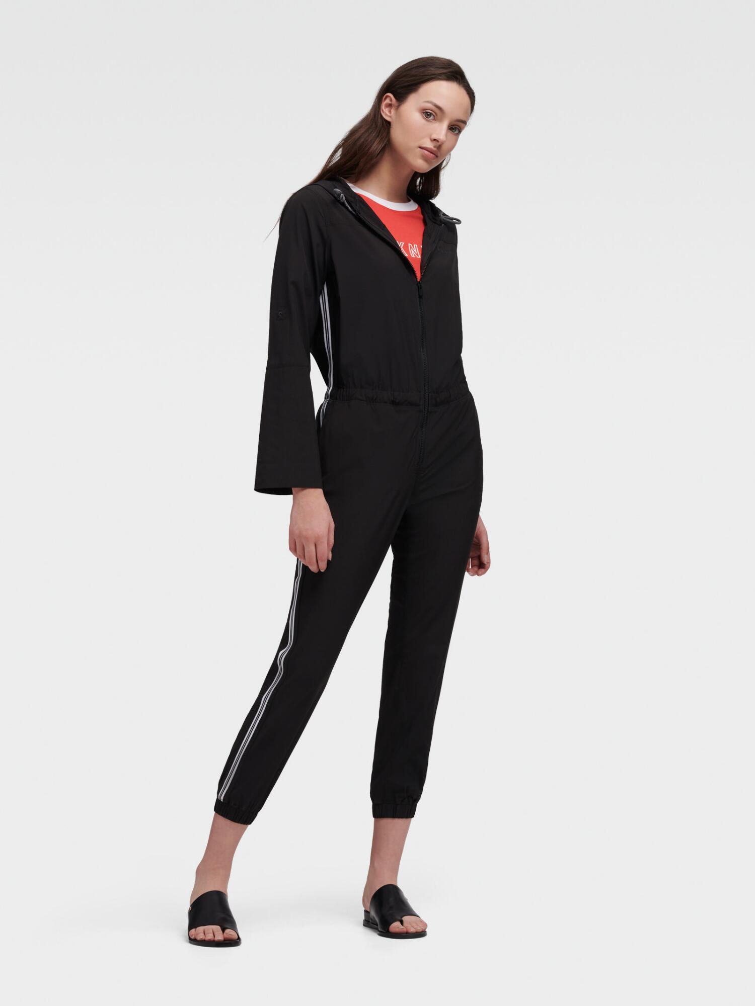 DKNY Synthetic Hooded Jumpsuit in Black - Lyst
