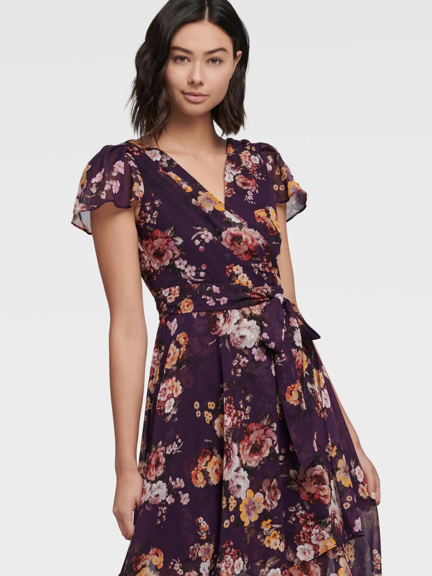 DKNY Floral V-neck Wrap Maxi Dress | Lyst
