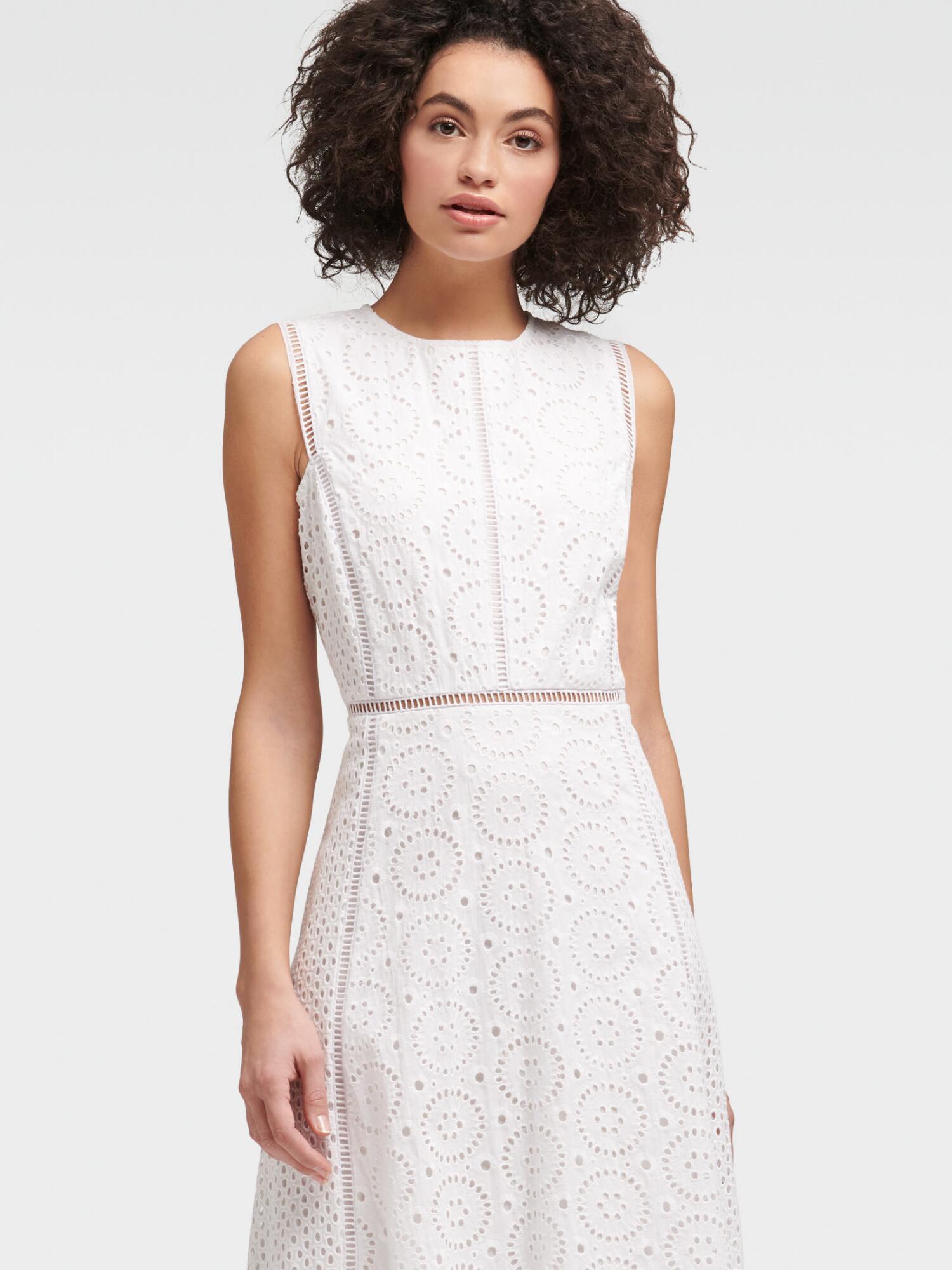 DKNY Cotton Sleeveless Eyelet Dress in White - Lyst