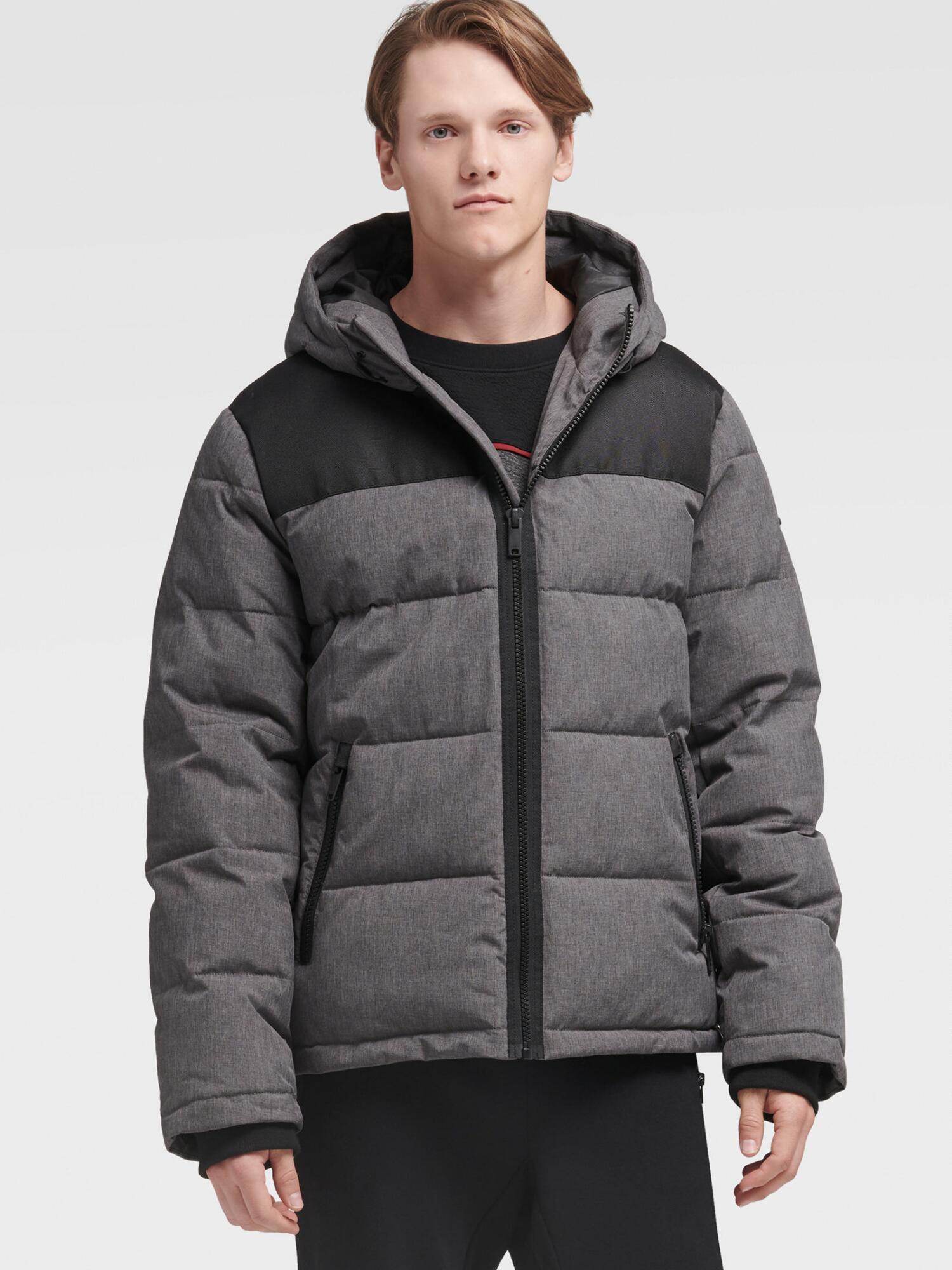 DKNY Contrast Puffer Coat in Heather Charcoal (Gray) for Men - Lyst