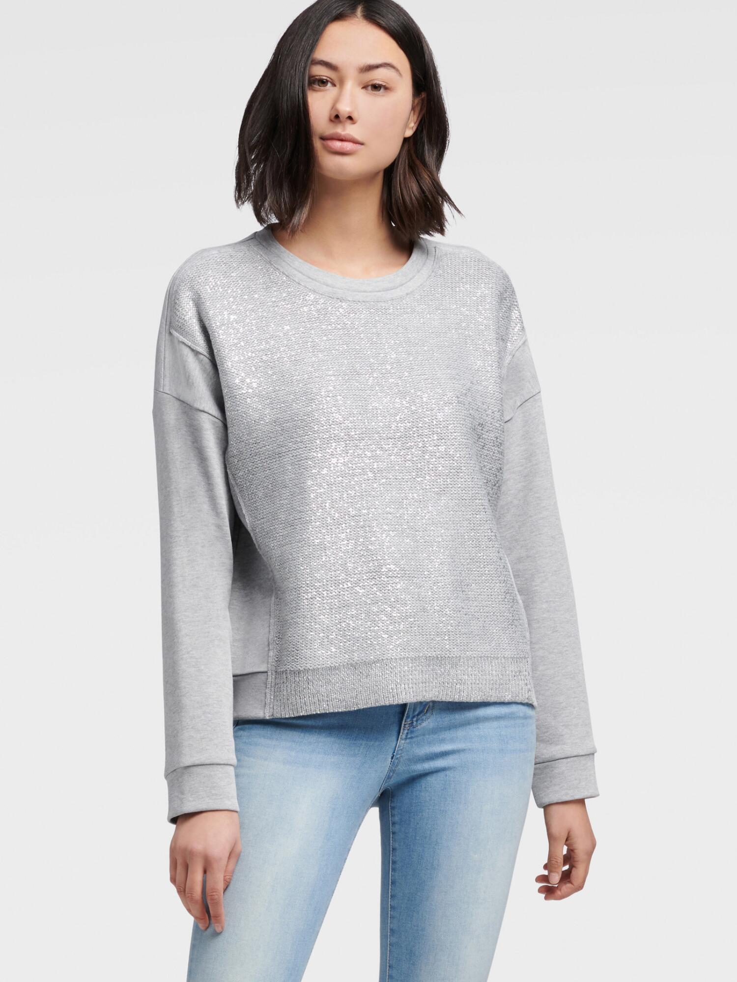 DKNY Shiny Sweatershirt in Grey/Silver (Gray) - Lyst