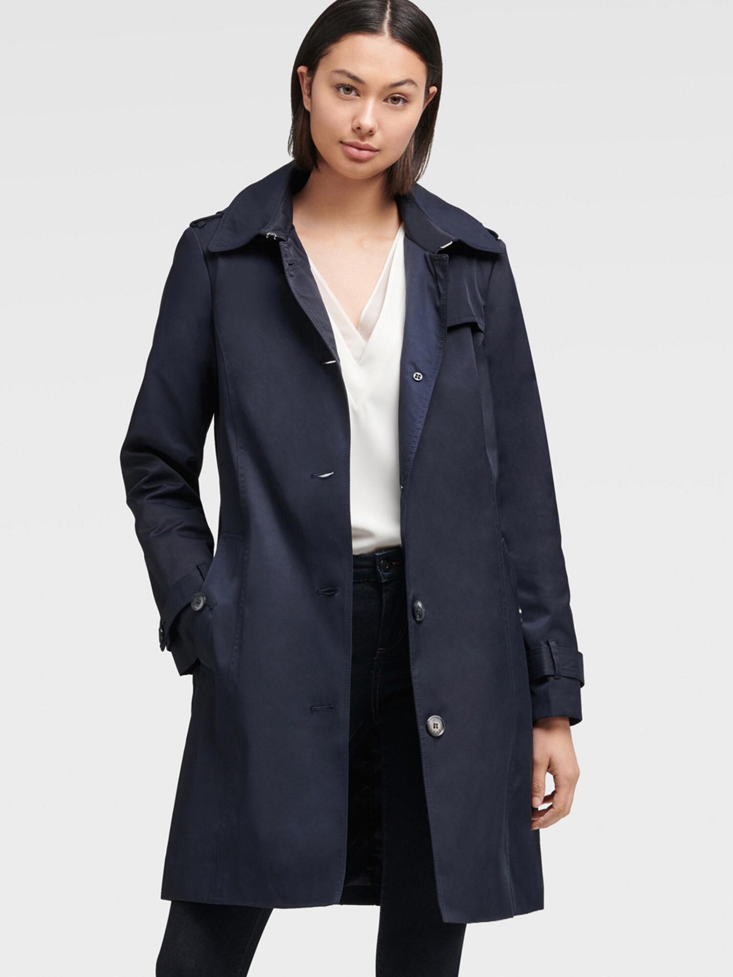 DKNY Hooded Trench Coat in Navy (Blue) - Lyst