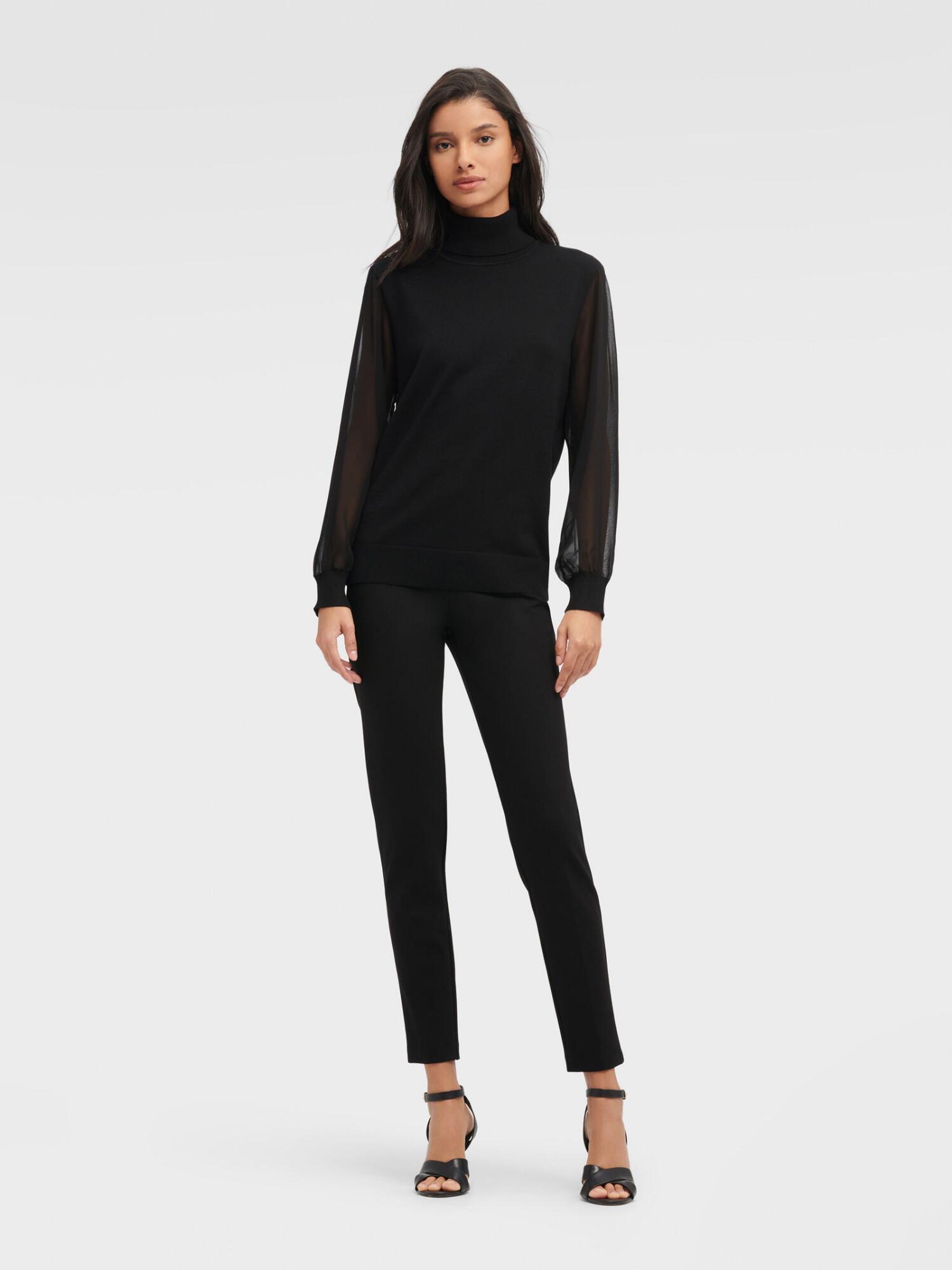 black fitted turtleneck top