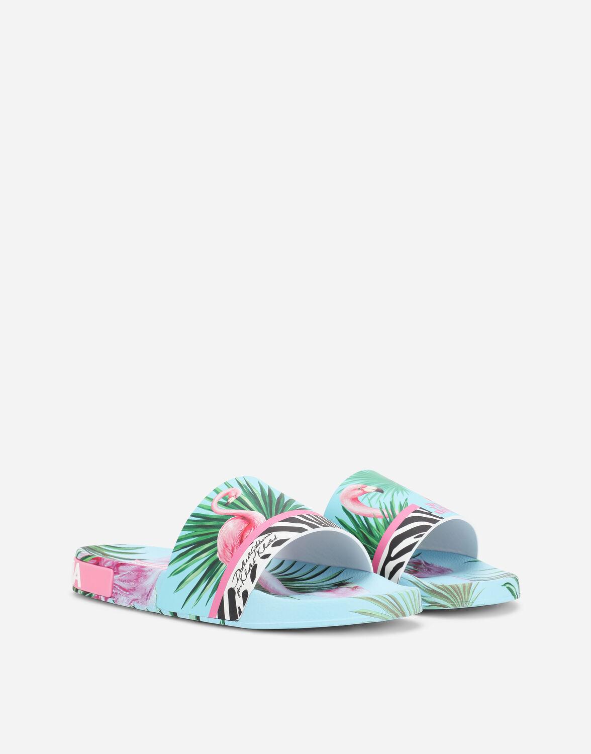 Dolce & Gabbana Rubber Beachwear Sliders With Flamingo Print | Lyst