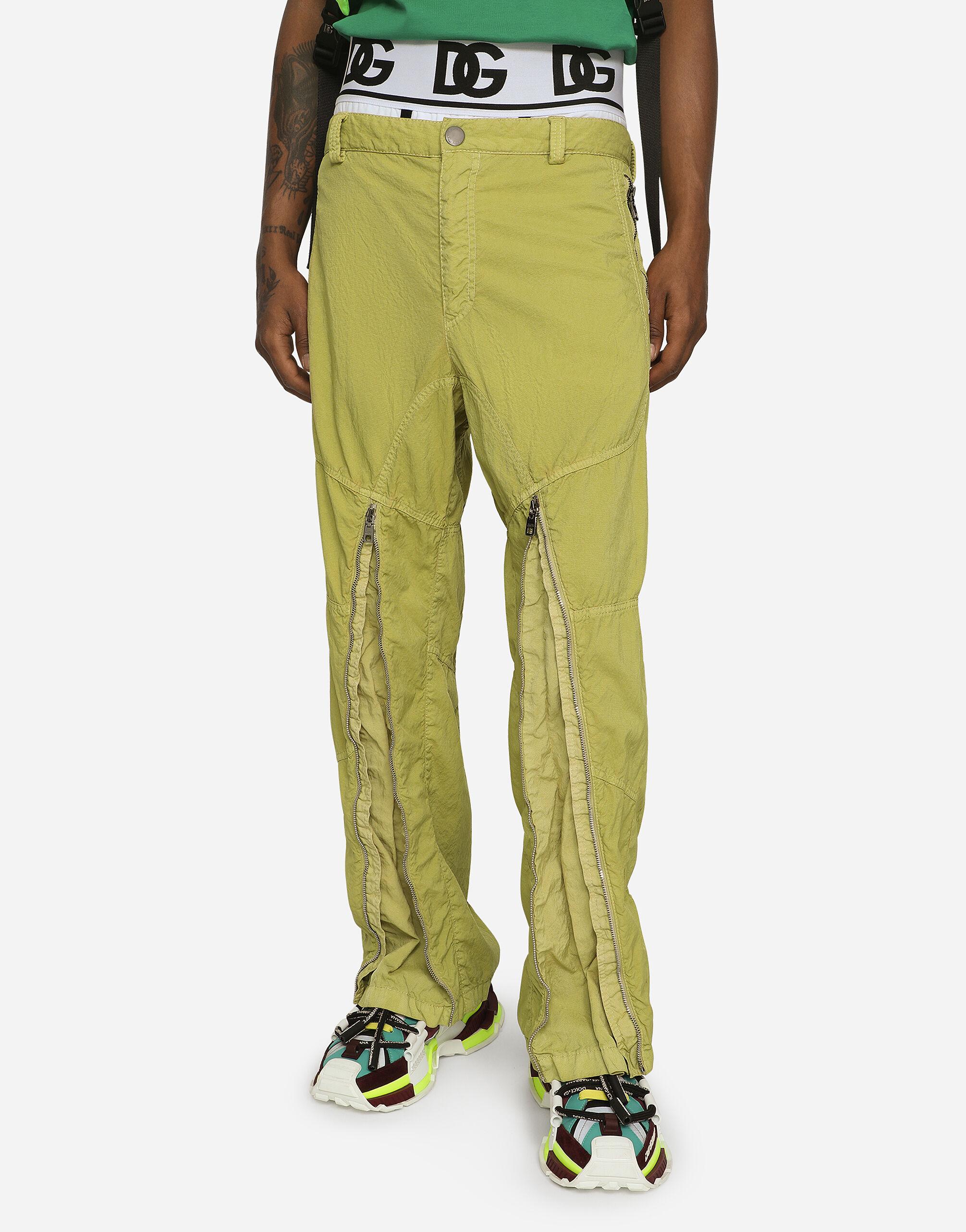 Dolce & Gabbana Garment-dyed Nylon Pants With Zip in Yellow for