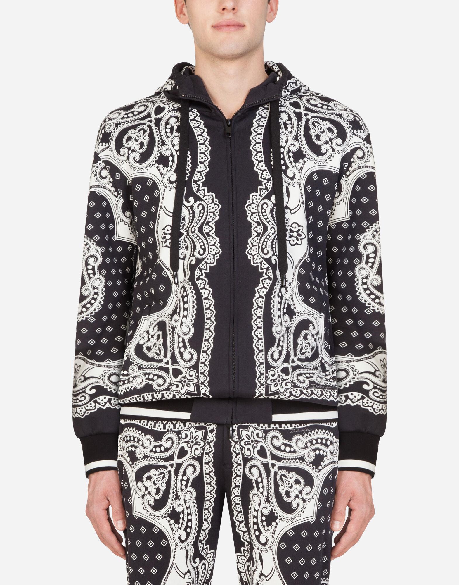 Dolce & Gabbana Cotton Zipup Hoodie In Bandana Print in Black for Men