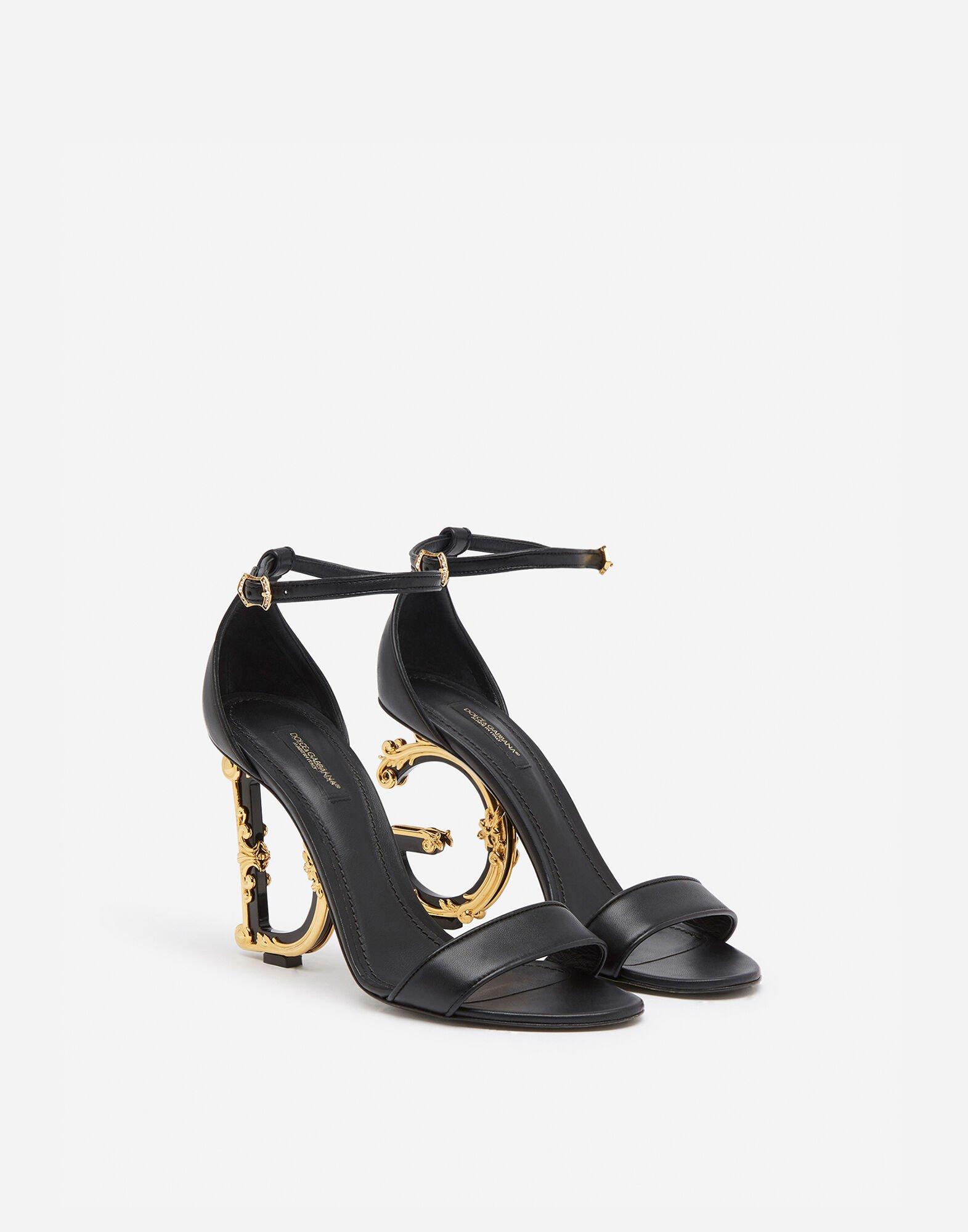 Dolce & Gabbana Nappa Leather Sandals With Baroque D&g Heel in Black - Lyst