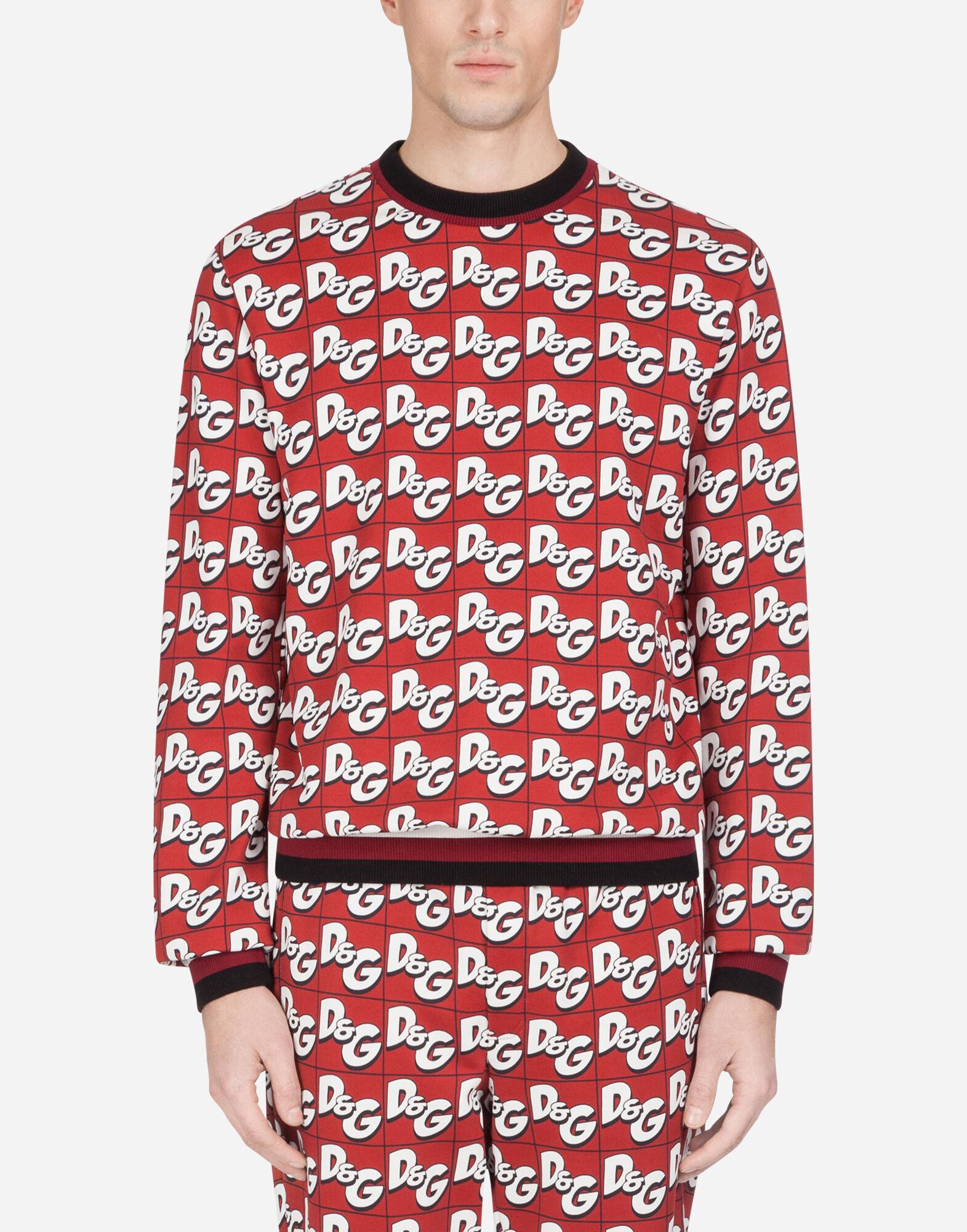 Dolce & Gabbana Cotton Jersey Sweatshirt With Allover Dg Print in Red